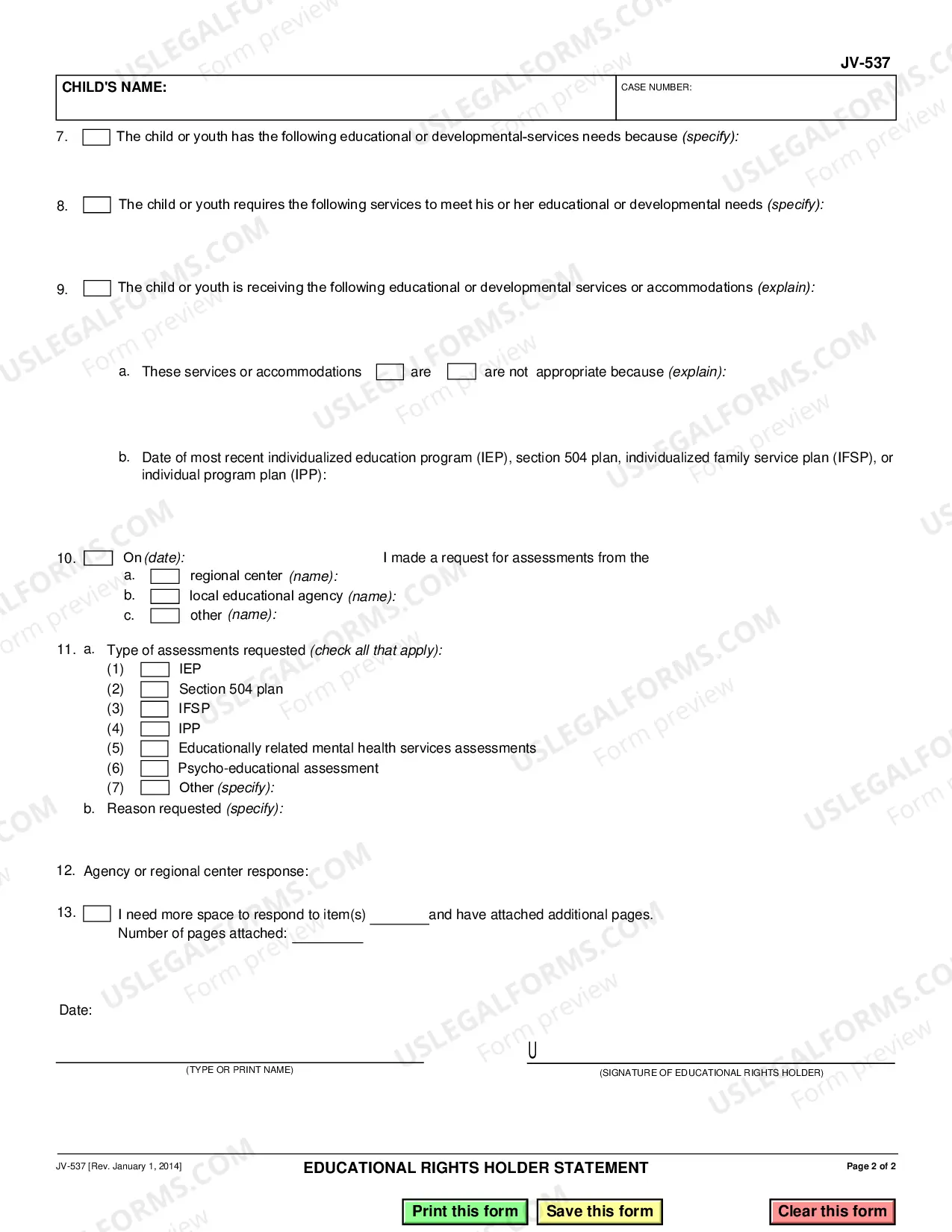 Preview Educational Representative or Surrogate Parent Information