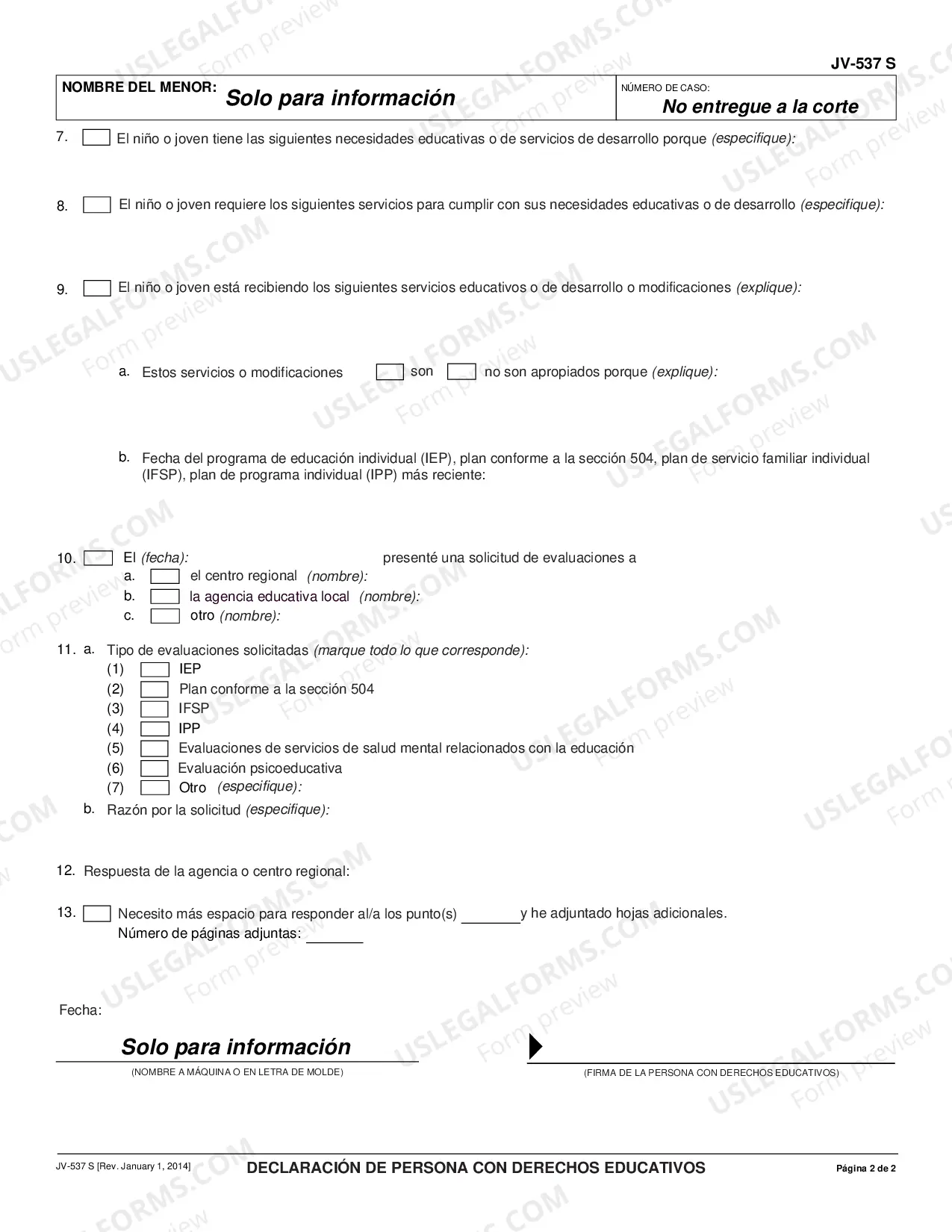 Preview Educational Representative or Surrogate Parent Information - Spanish