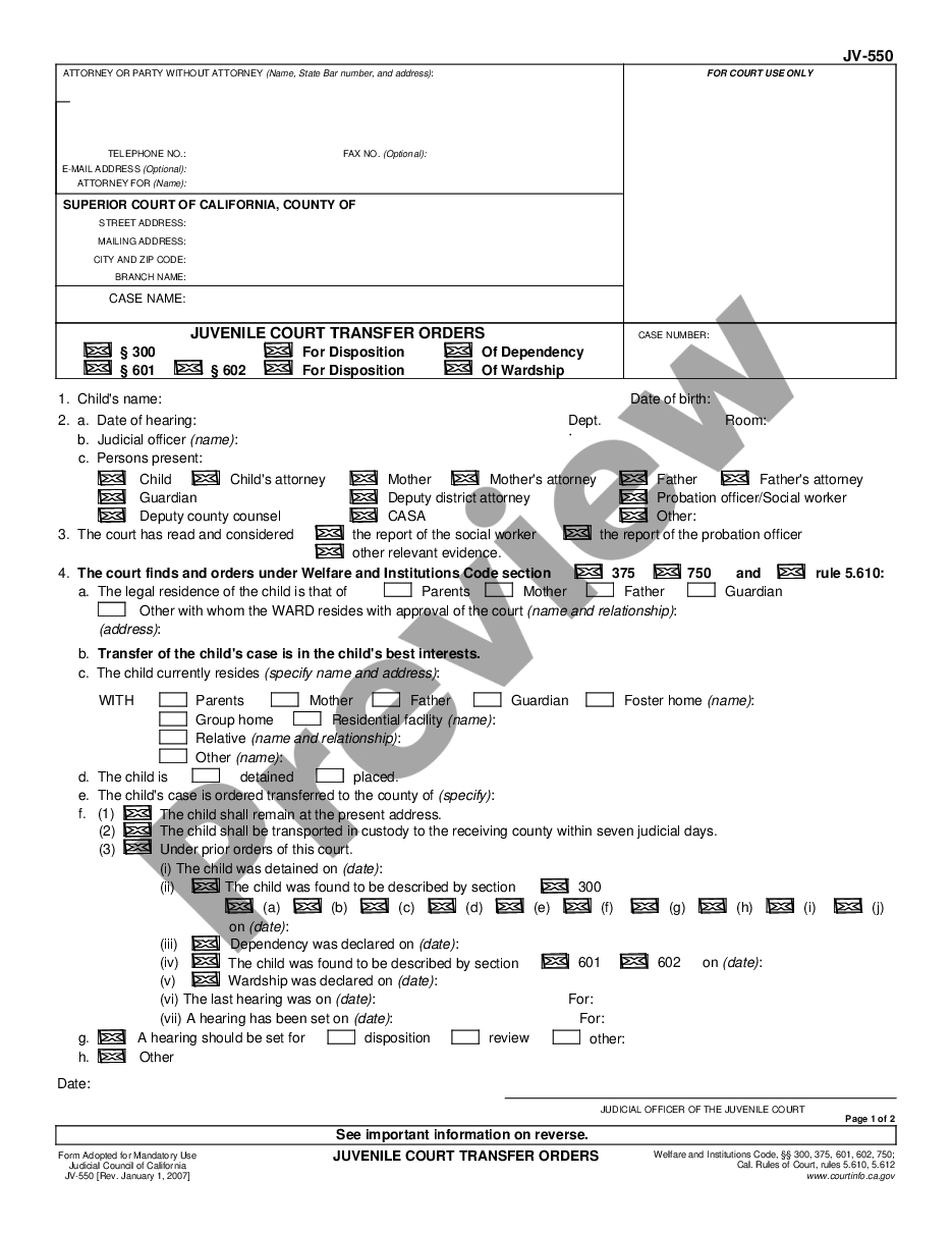page 0 Juvenile Court Transfer Orders preview