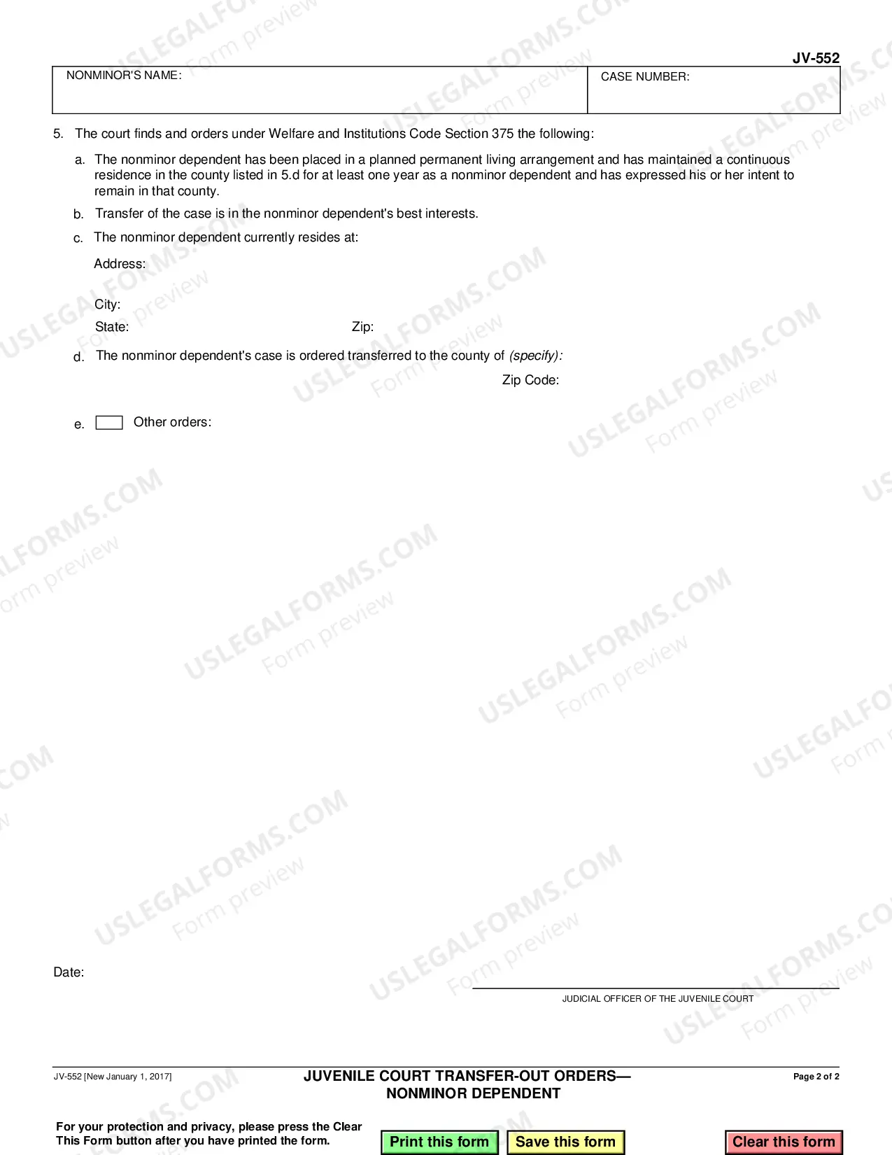 Preview Juvenile Court Transfer - Out Orders - Nonminor Dependent