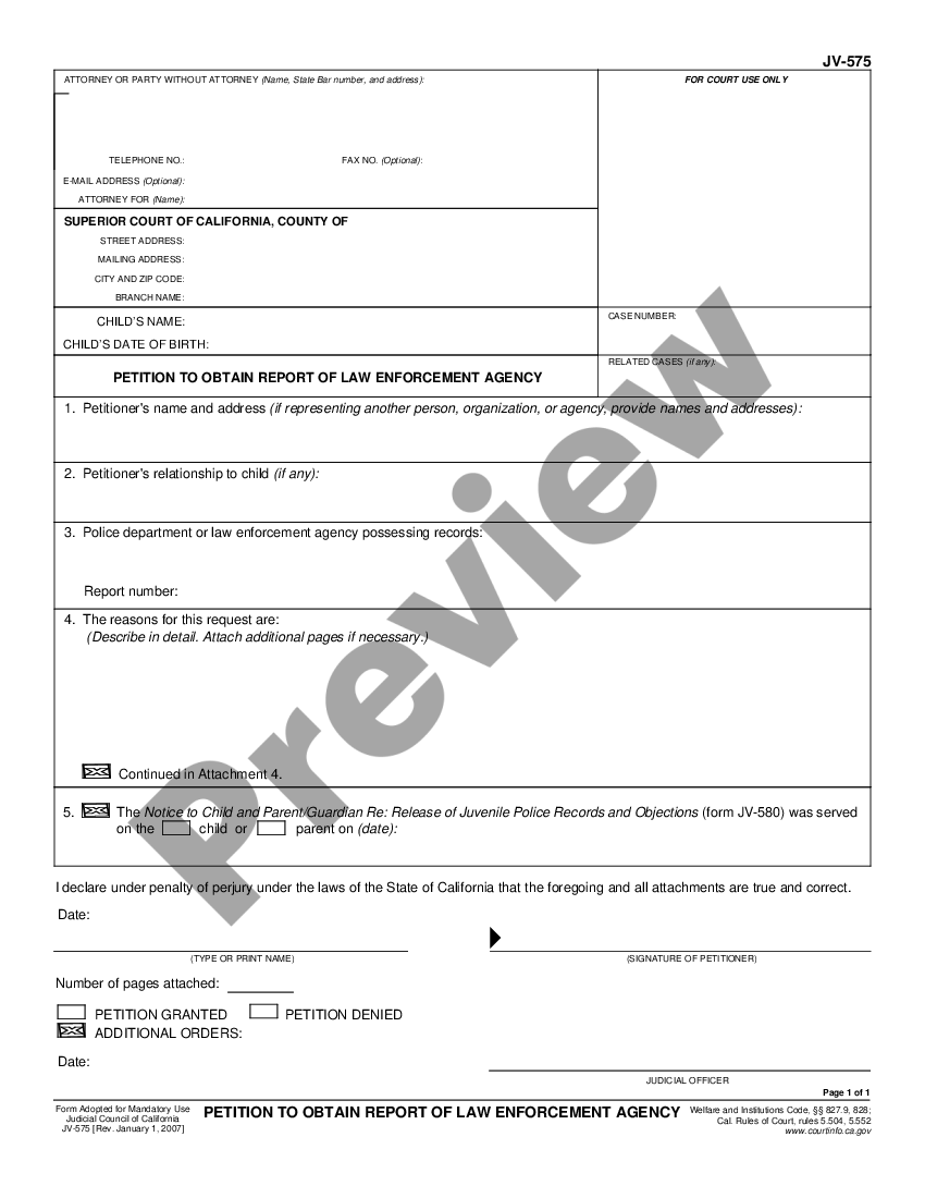 California Petition to Obtain Report of Law Enforcement Agency