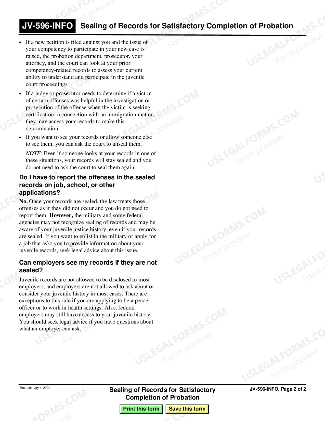 Preview Sealing of Records for Satisfactory Completion of Probation