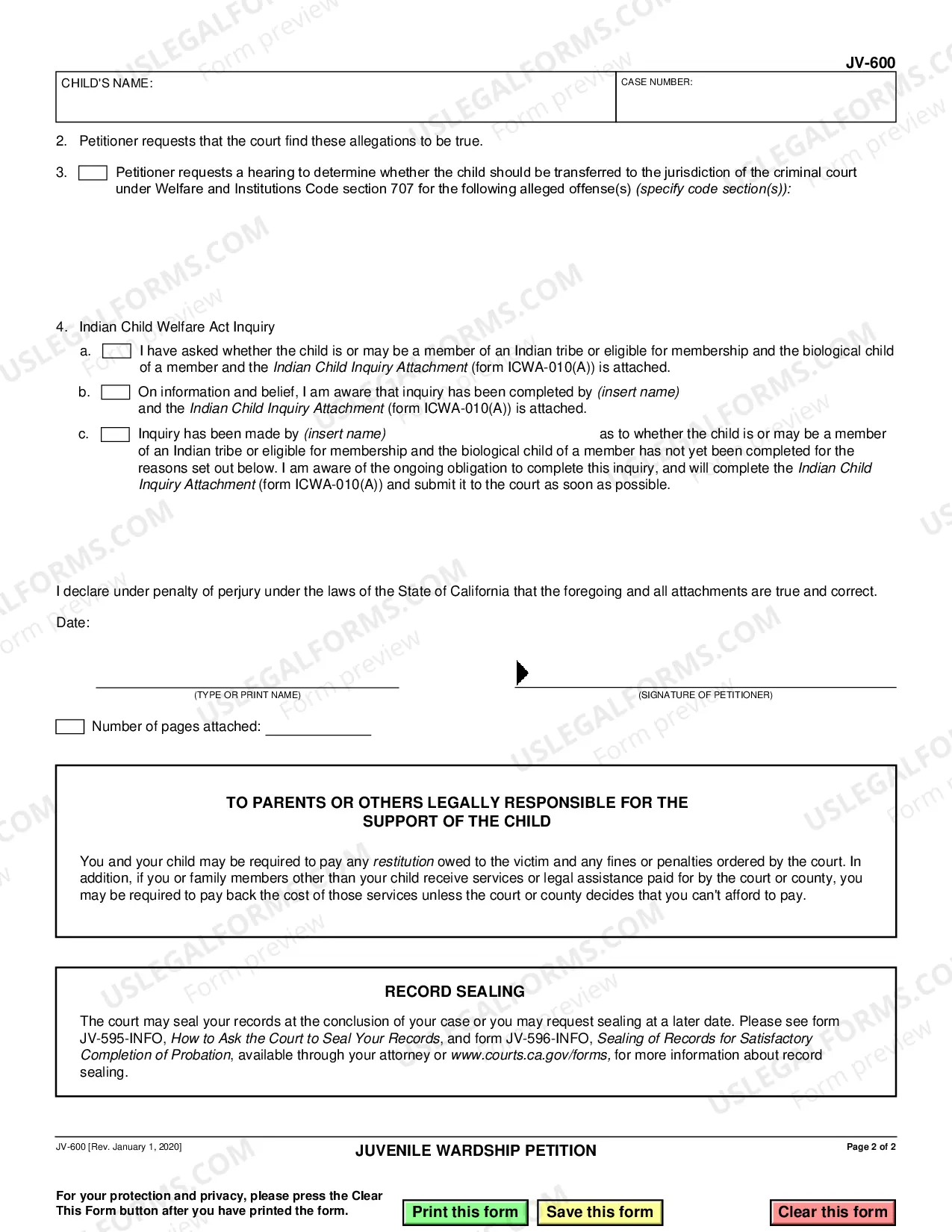 Preview Juvenile Wardship Petition