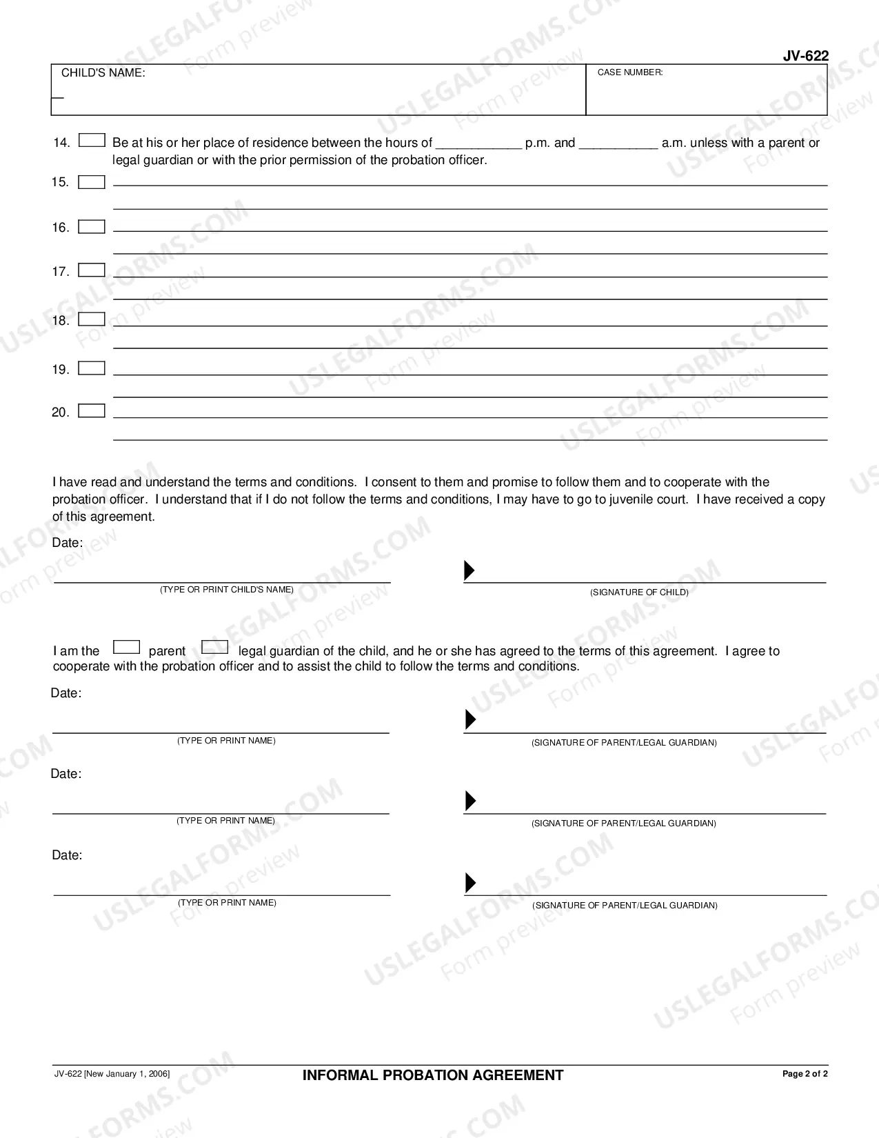 Preview Informal Probation Agreement