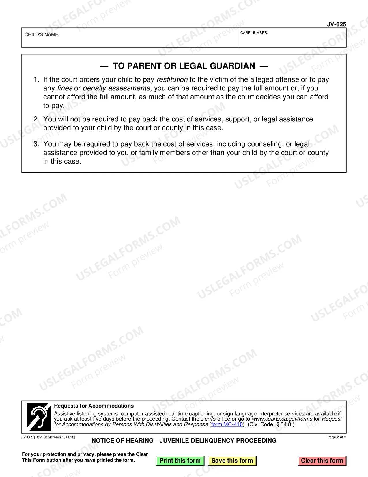 Preview Notice of Hearing - Juvenile Delinquency Proceeding
