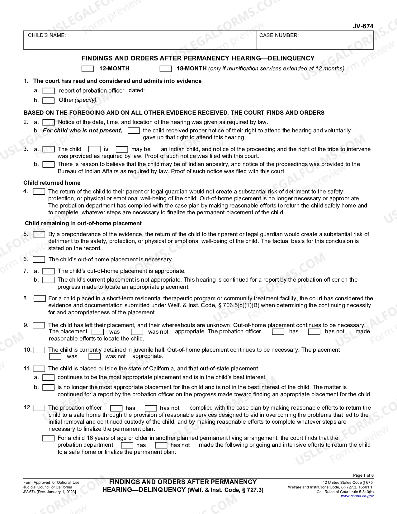 Preview Findings and Orders after Permanency Hearing - Delinquency