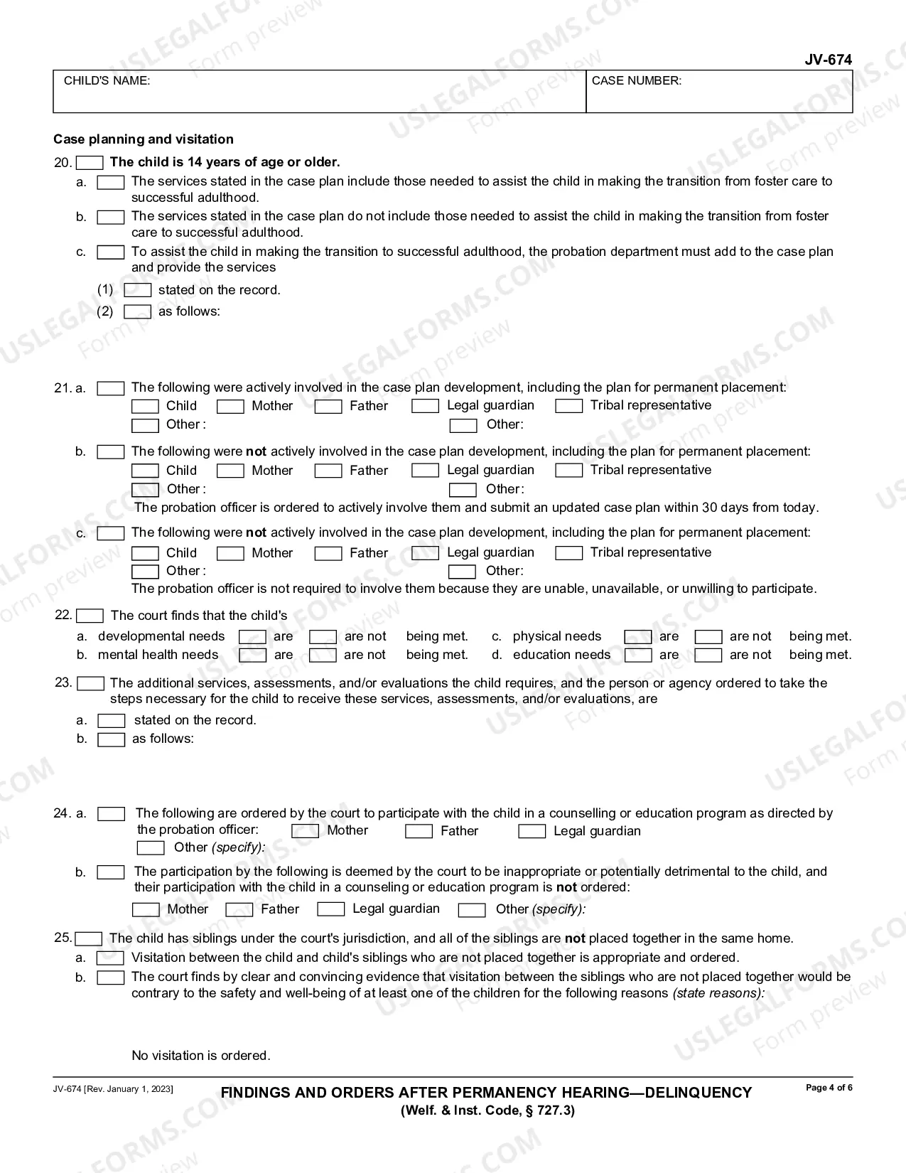 Preview Findings and Orders after Permanency Hearing - Delinquency