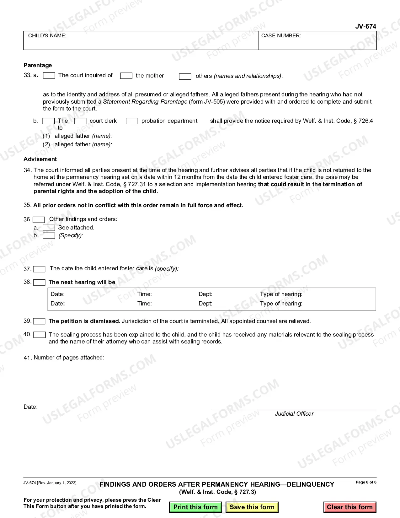 Preview Findings and Orders after Permanency Hearing - Delinquency