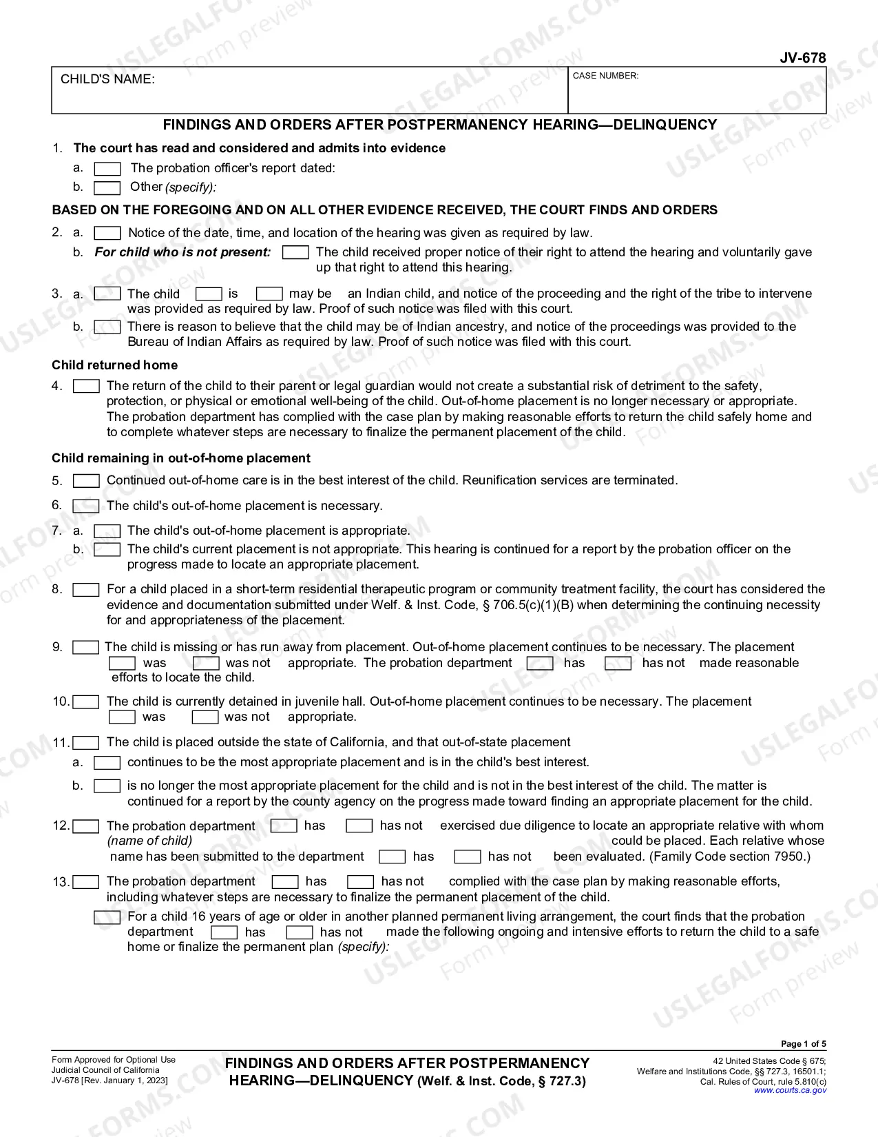 Preview Findings and Orders after Postpermanency Hearing - Delinquency