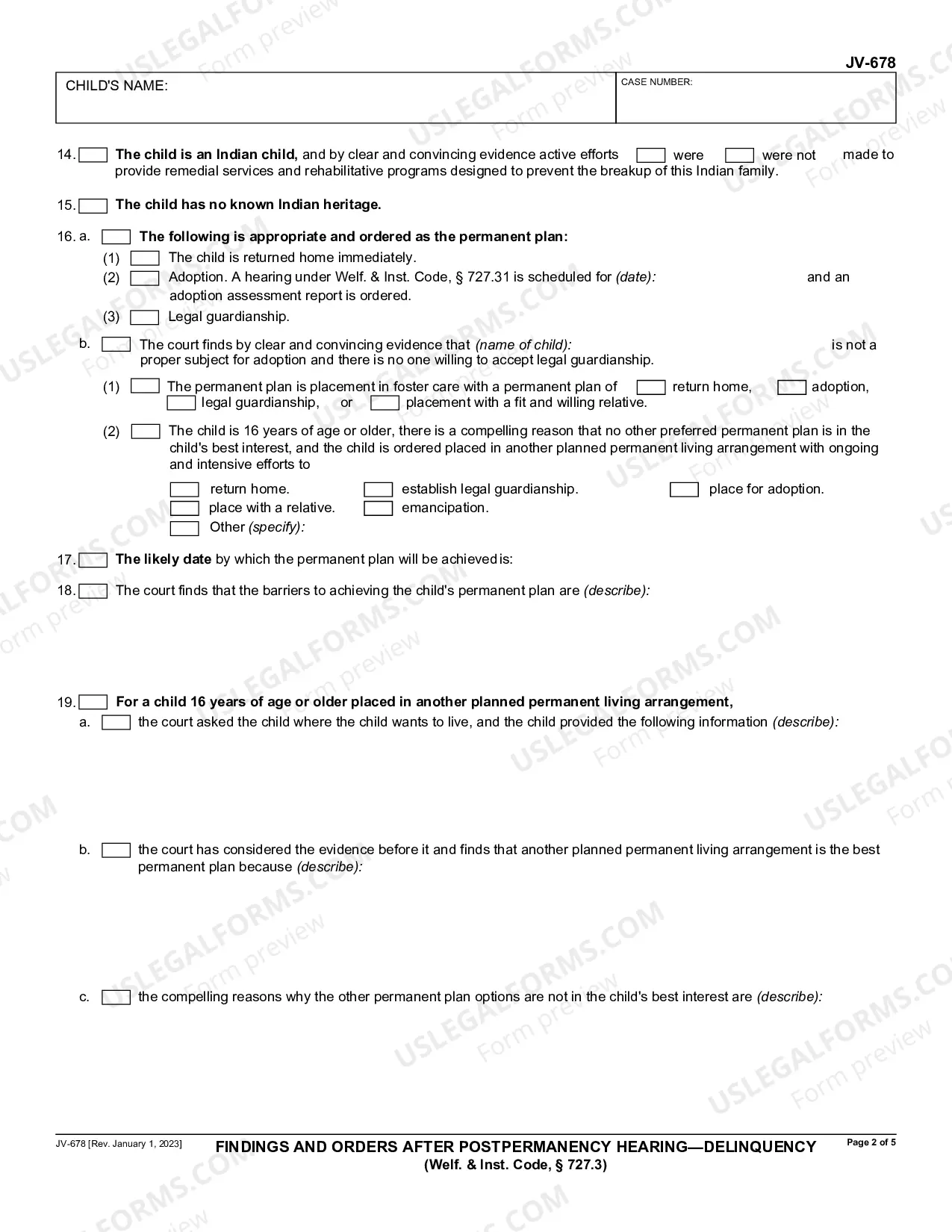 Preview Findings and Orders after Postpermanency Hearing - Delinquency