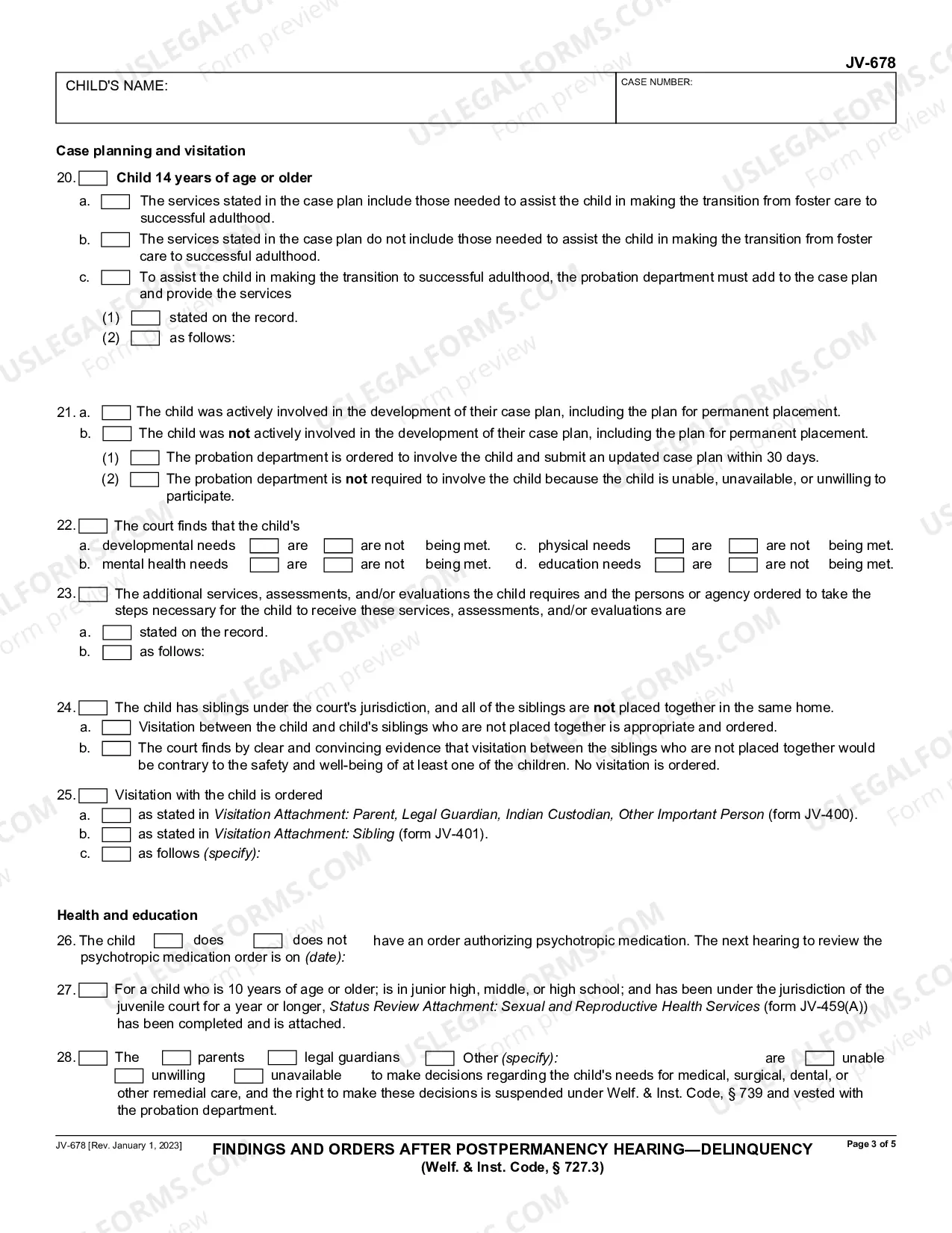 Preview Findings and Orders after Postpermanency Hearing - Delinquency