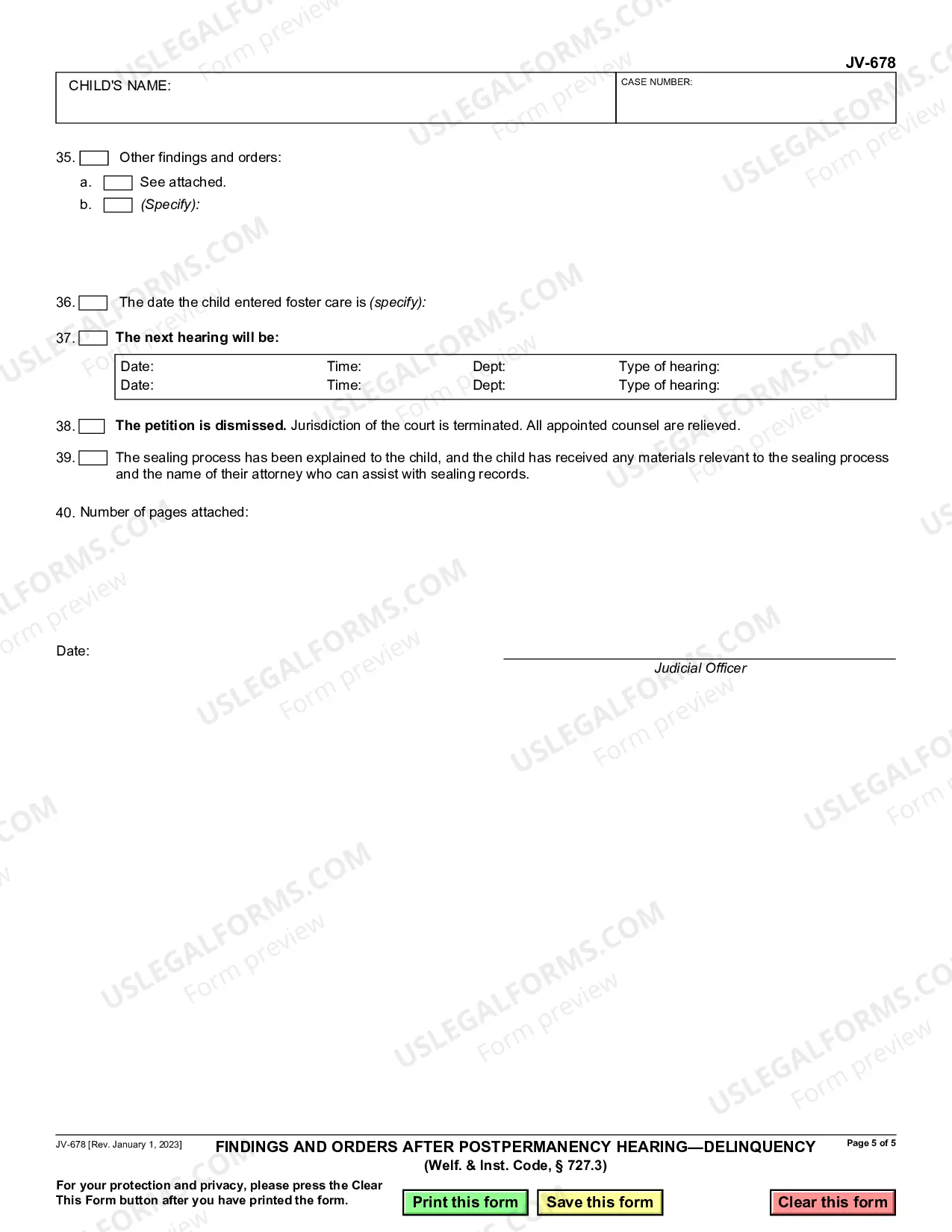 Preview Findings and Orders after Postpermanency Hearing - Delinquency