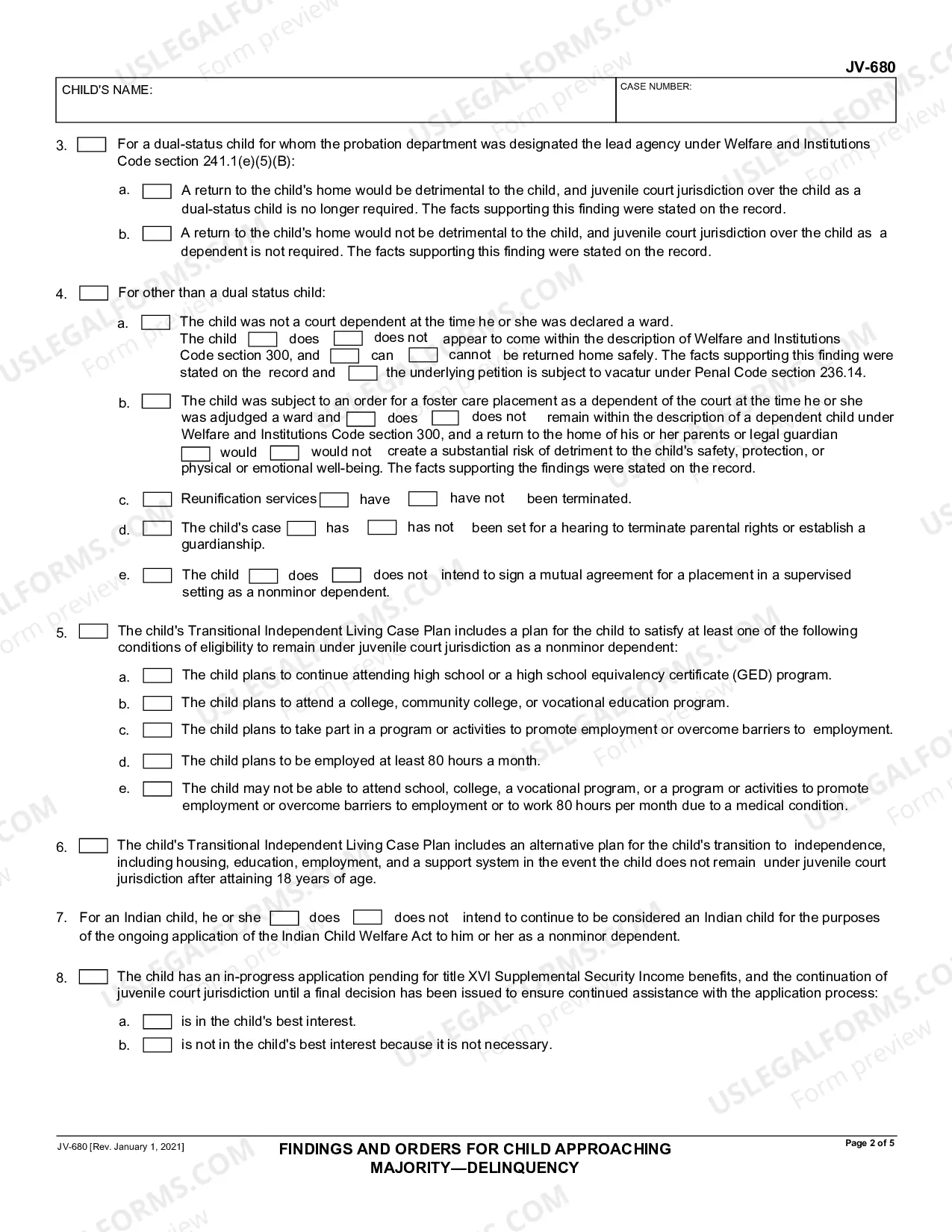 Preview Findings and Orders for Child Approaching Majority - Delinquency