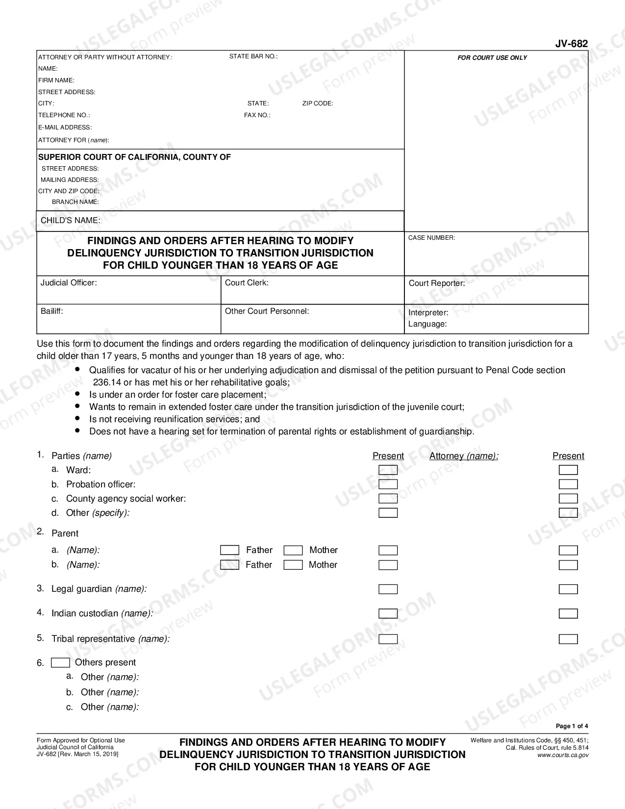 Preview Findings and Orders after Hearing to Modify Delinquency Jurisdiction to Transition Jurisdiction fro Child Younger than 18 Years of Age