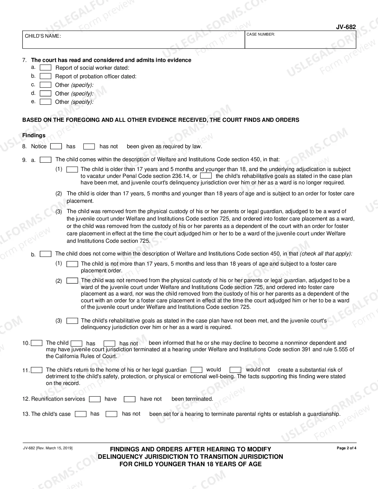 Preview Findings and Orders after Hearing to Modify Delinquency Jurisdiction to Transition Jurisdiction fro Child Younger than 18 Years of Age