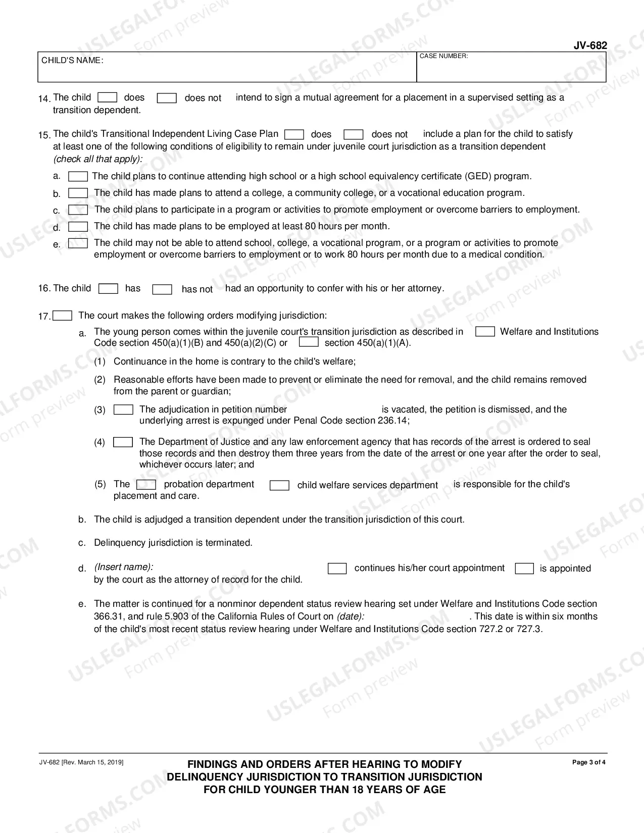 Preview Findings and Orders after Hearing to Modify Delinquency Jurisdiction to Transition Jurisdiction fro Child Younger than 18 Years of Age