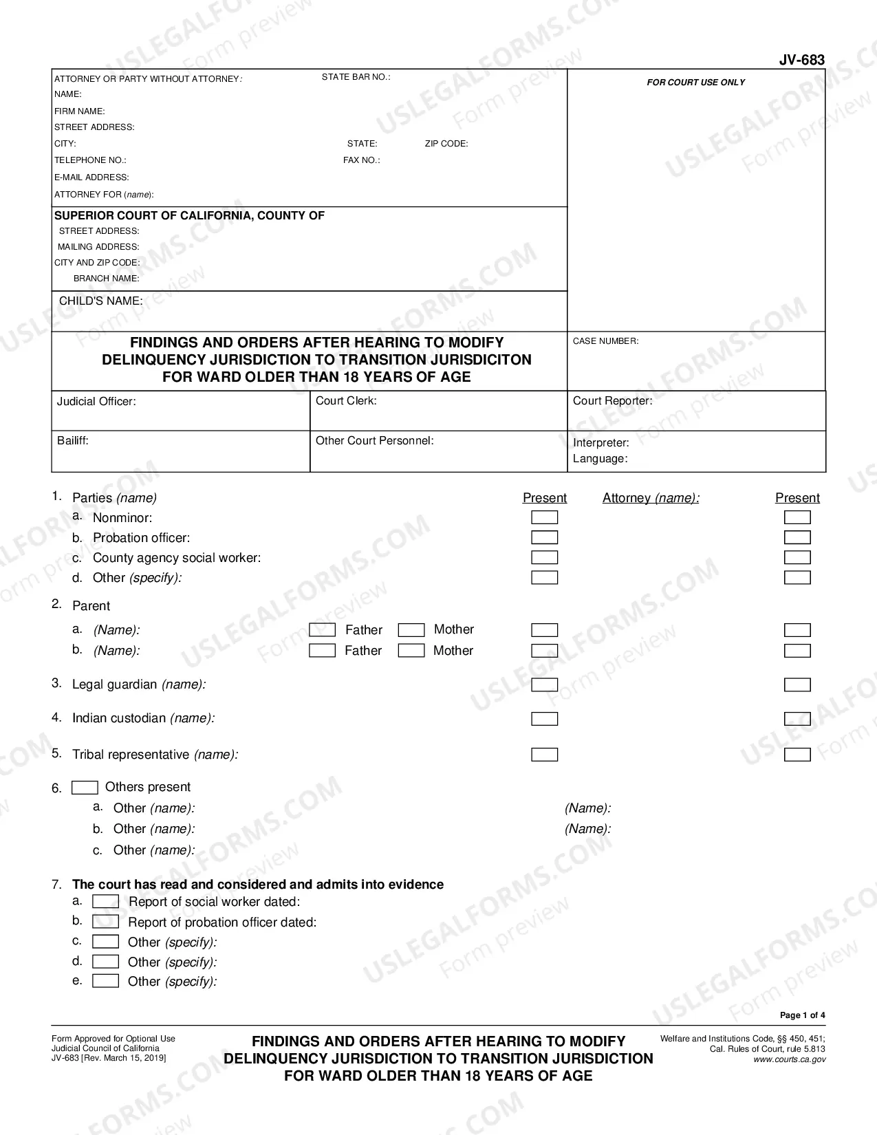 Preview Findings and Orders after Hearing to Modify Delinquency Jurisdiction to Transition Jurisdiction for Ward Older than 18 Years of Age