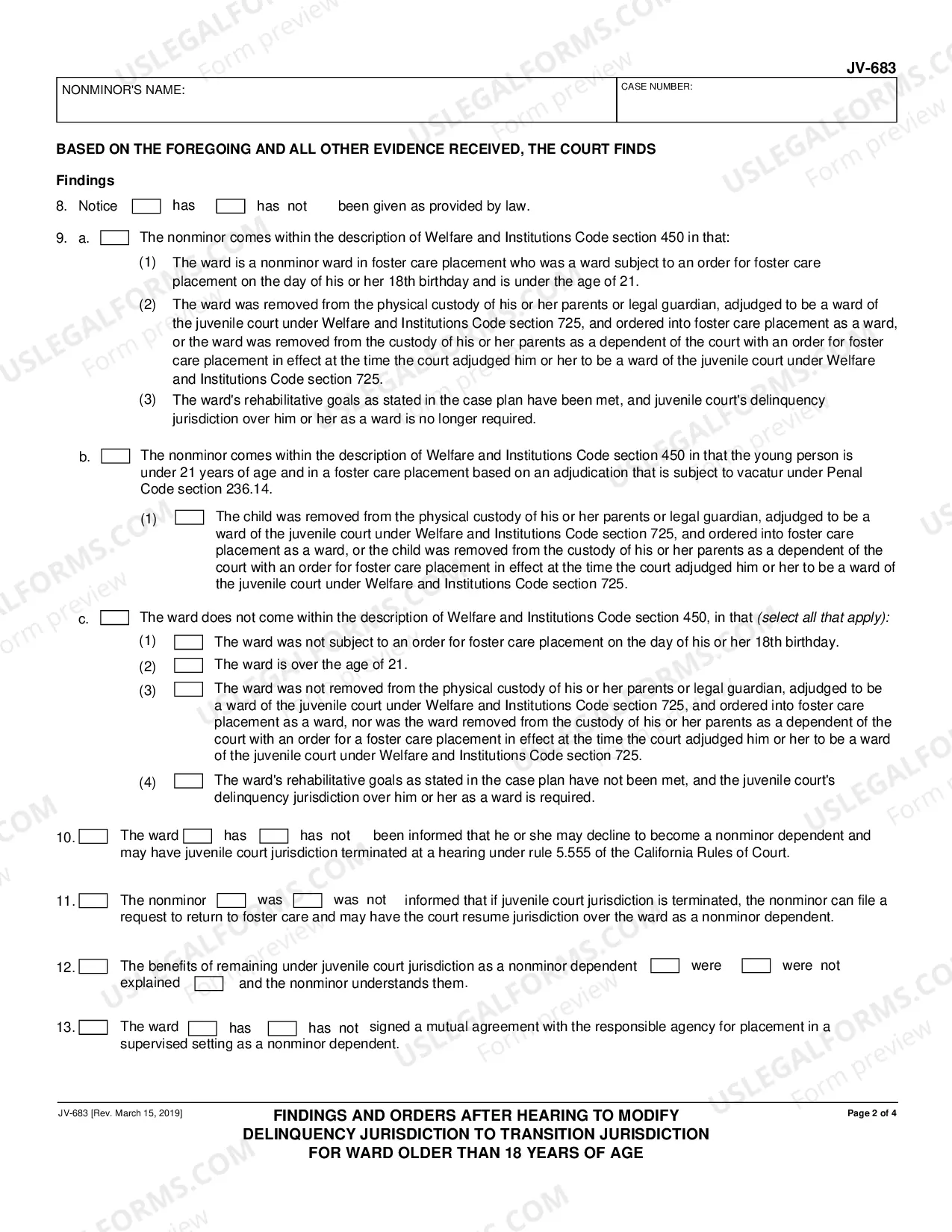 Preview Findings and Orders after Hearing to Modify Delinquency Jurisdiction to Transition Jurisdiction for Ward Older than 18 Years of Age