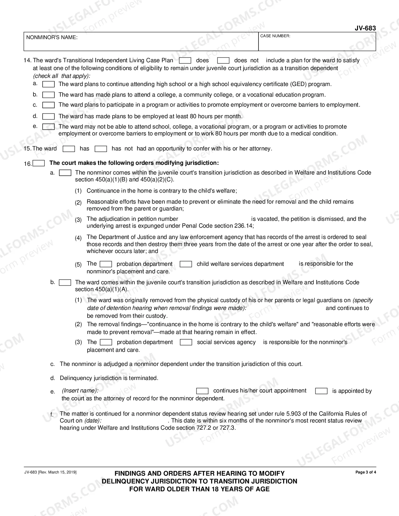 Preview Findings and Orders after Hearing to Modify Delinquency Jurisdiction to Transition Jurisdiction for Ward Older than 18 Years of Age