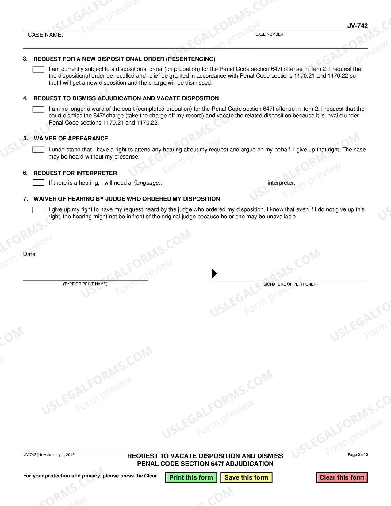 Preview Request to Vacate Disposition and Dismiss Penal Code Section 647f
