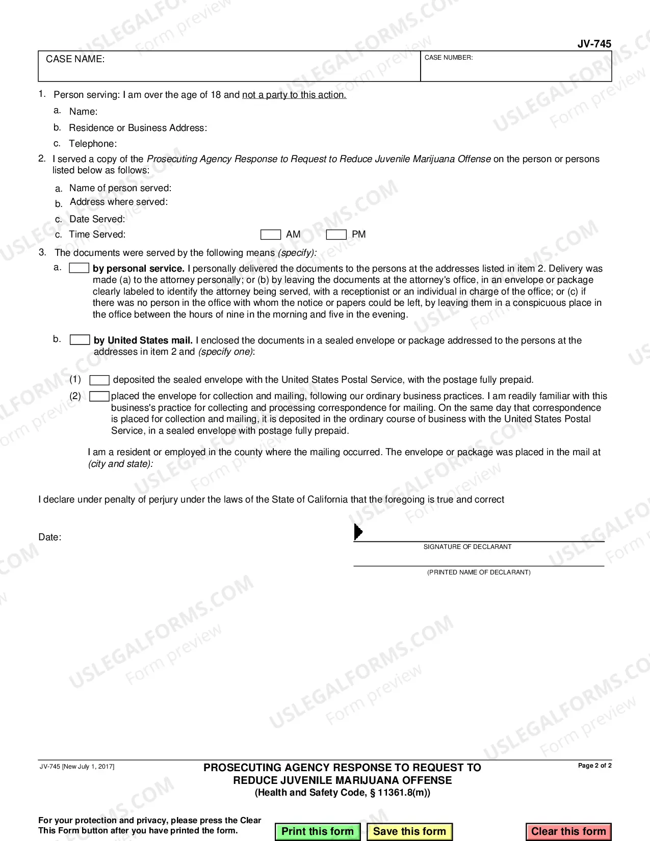 Preview Prosecuting Agency Response to Request to Reduce Juvenile Marijuana Offense - Health and Safety Code 11361.8m