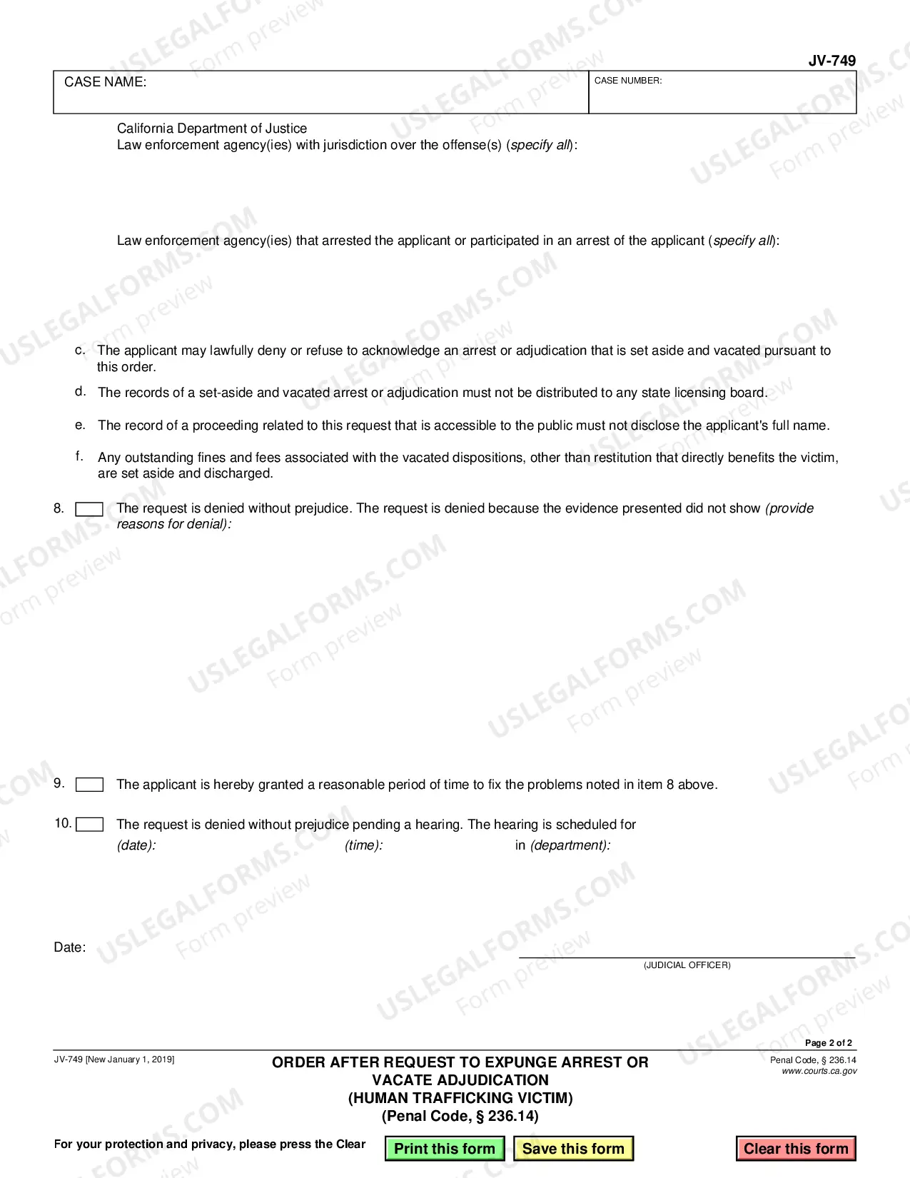 Preview Order after Request to Expunge Arrest or Vacate Adjudication - Human Trafficking Victim - Penal Code 236.14