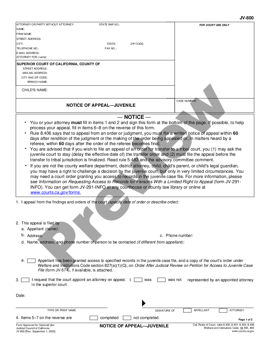page 0 Notice of Appeal - Juvenile preview