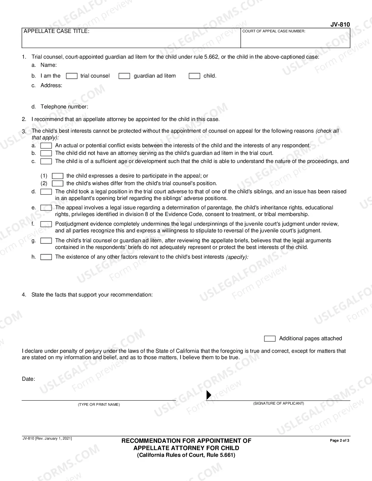 Preview Recommendation for Appointment of Appellate Attorney for Child - California Rules of Court - Rule 5.661