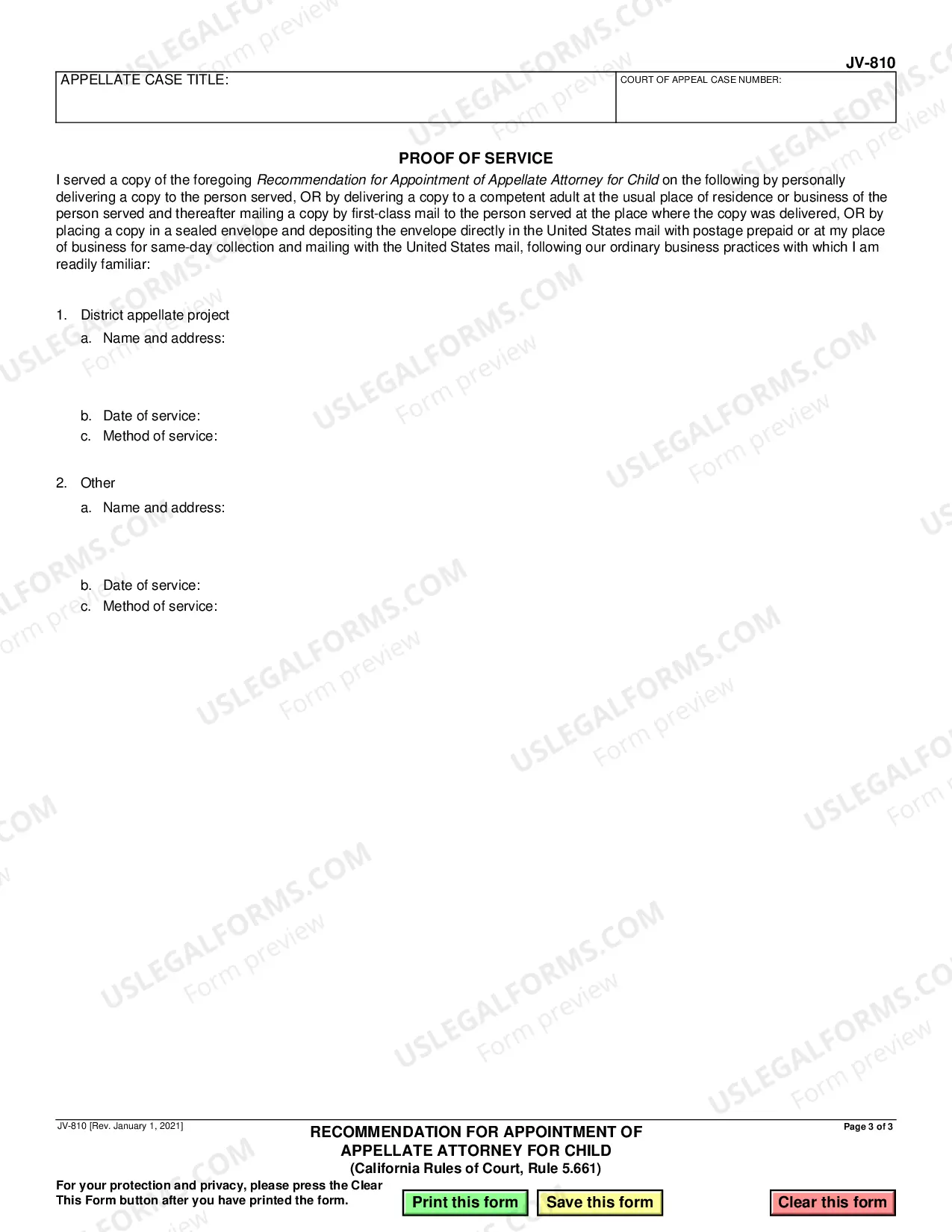 Preview Recommendation for Appointment of Appellate Attorney for Child - California Rules of Court - Rule 5.661