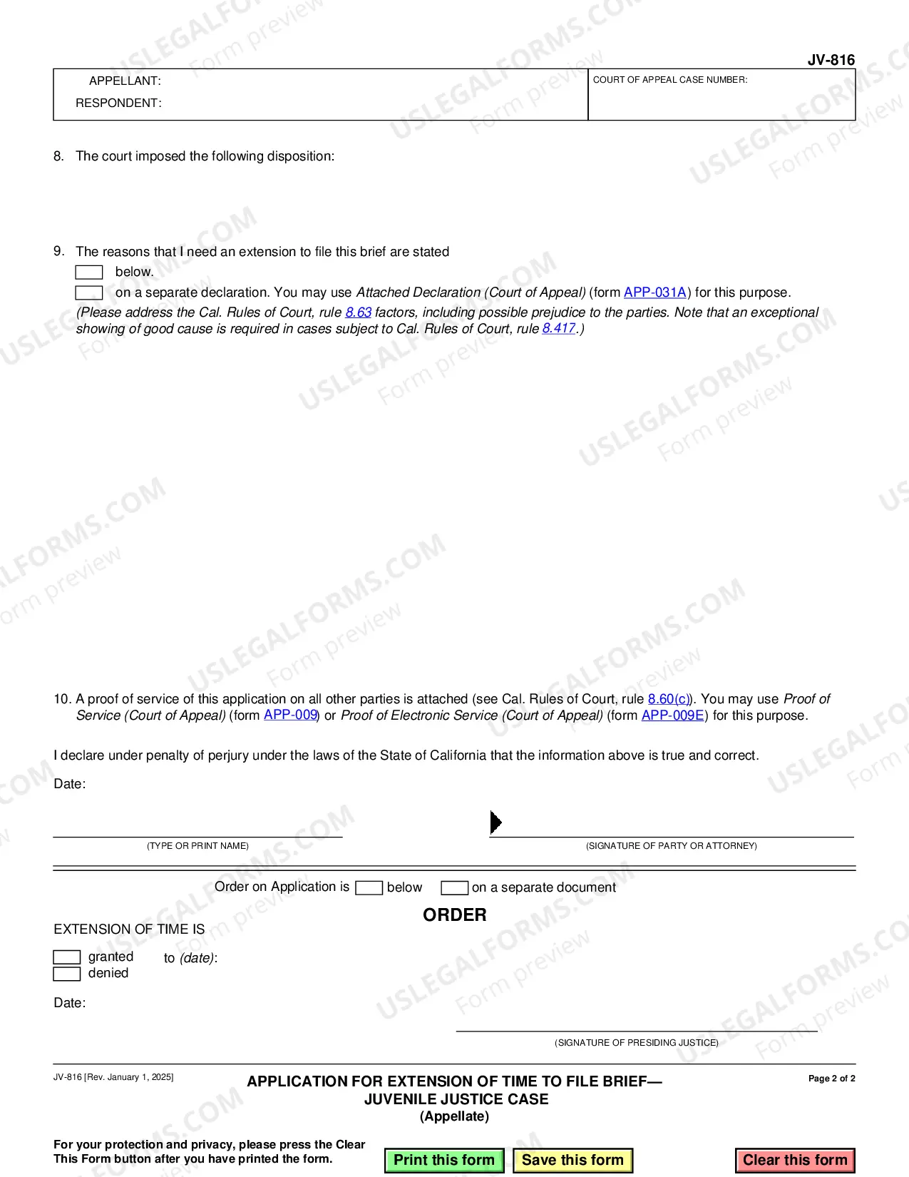 Preview Application for Extension of Time to File Brief - Juvenile Justice Case - Appellate