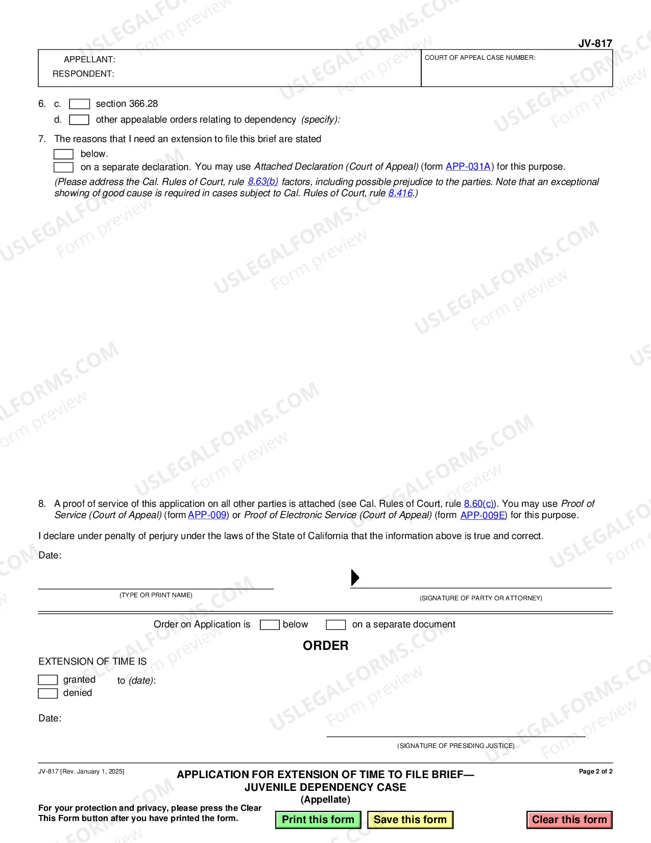 Preview Application for Extension of Time to File Brief - Juvenile Dependency Case - Appellate