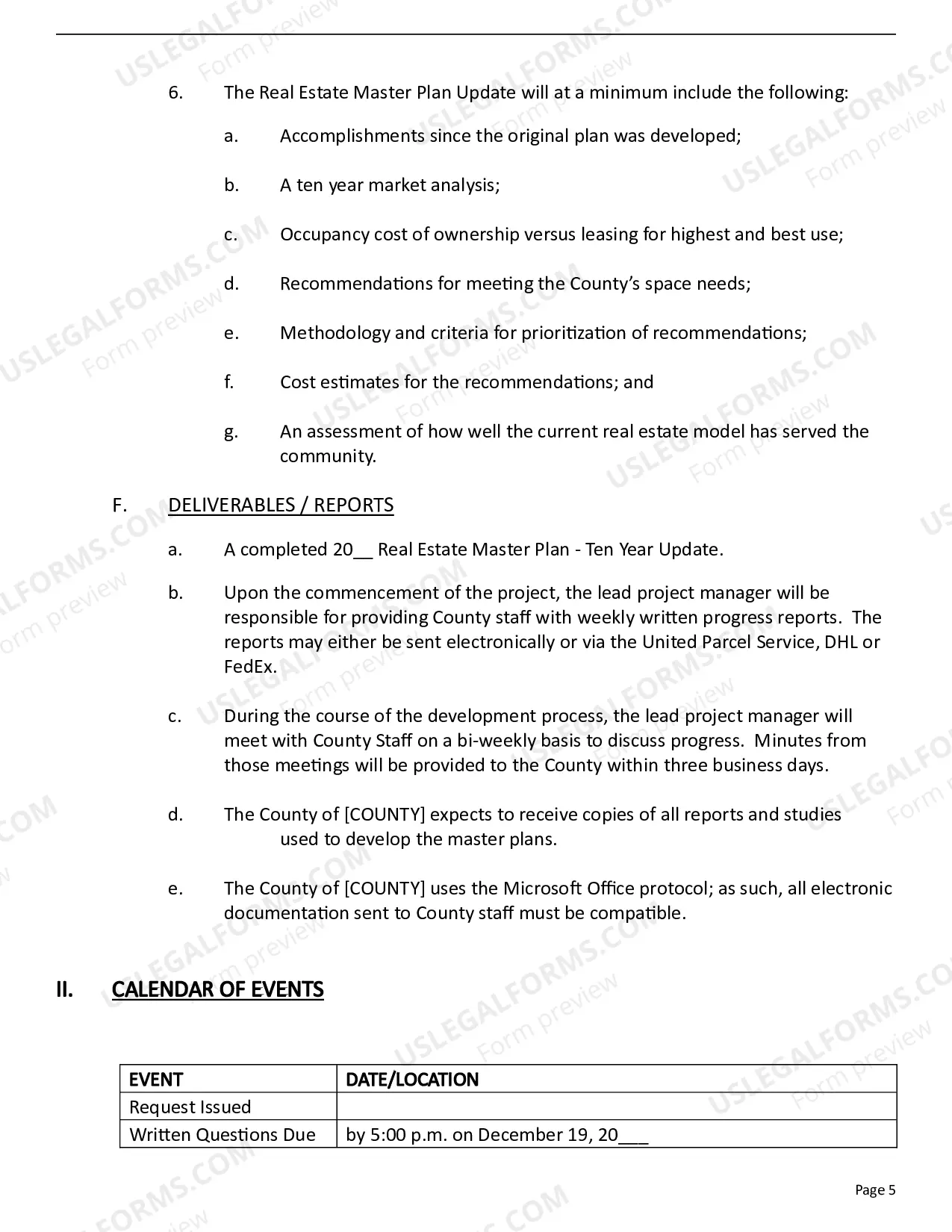 Preview Request for Proposal for Real Estate Master Plan