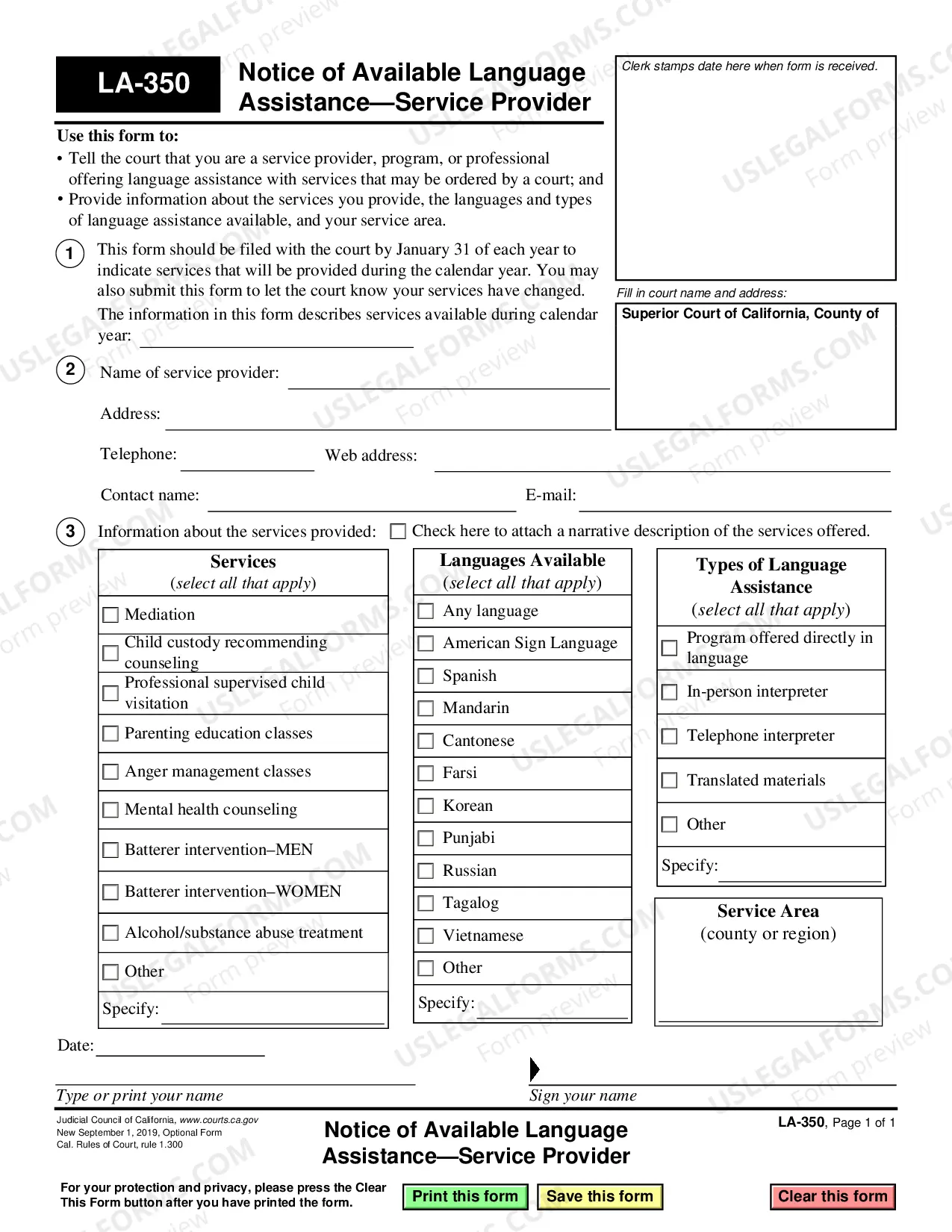 Preview Notice of Available Language Assistance - Service Provider