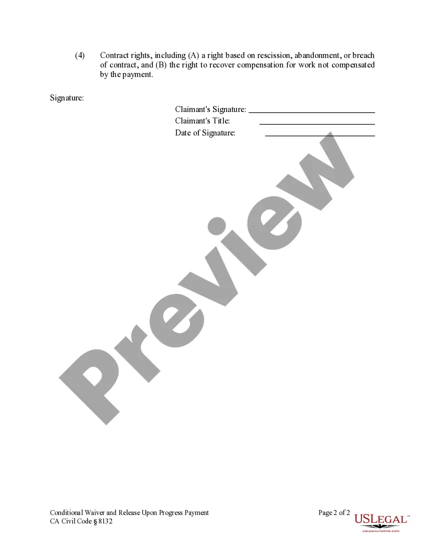 Preview Conditional Waiver and Release Upon Progress Payment