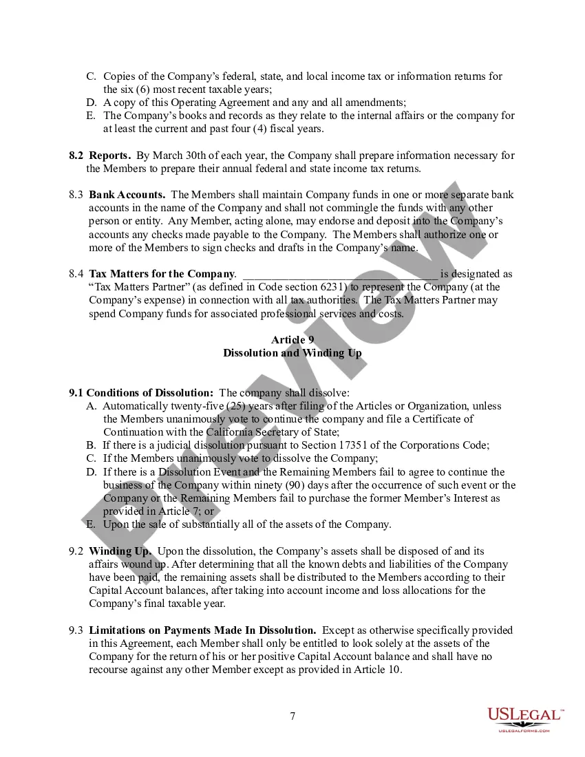 Preview Multi Member LLC Operating Agreement