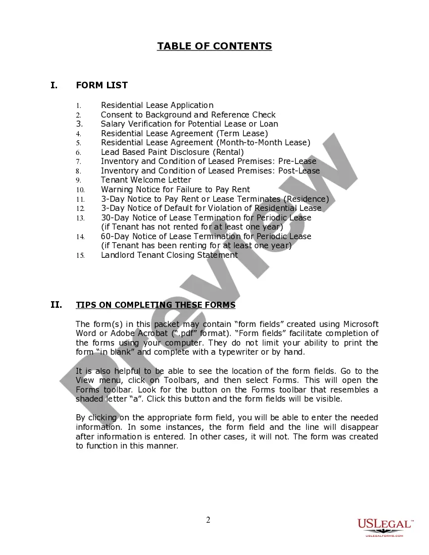 Preview California Residential Landlord Tenant Rental Lease Forms and Agreements Package