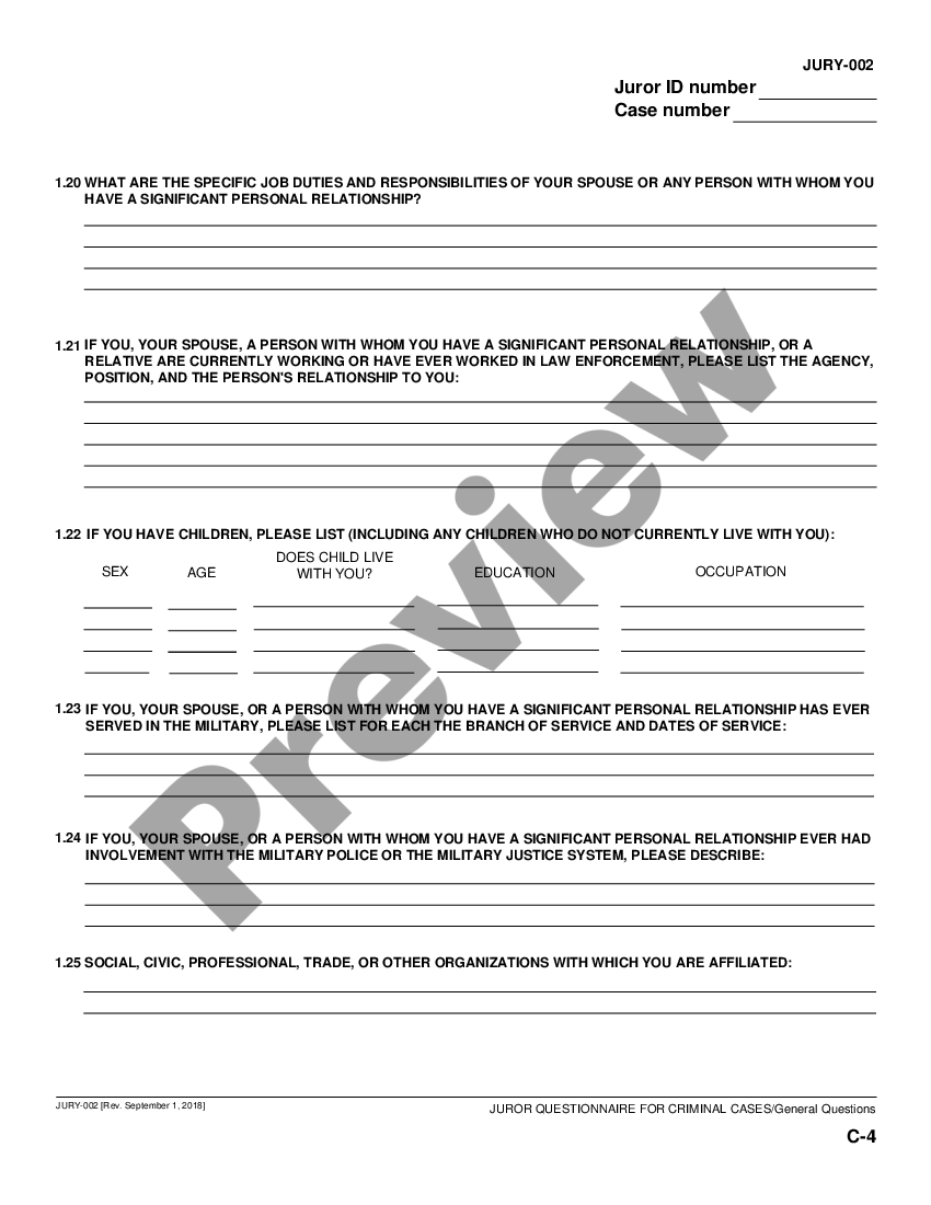 California Juror Questionnaire for Criminal Cases Juror Qualification