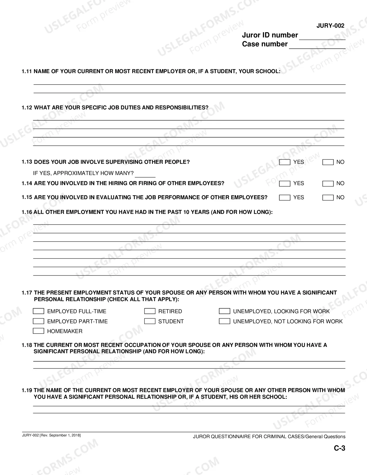 Preview Juror Questionnaire for Criminal Cases