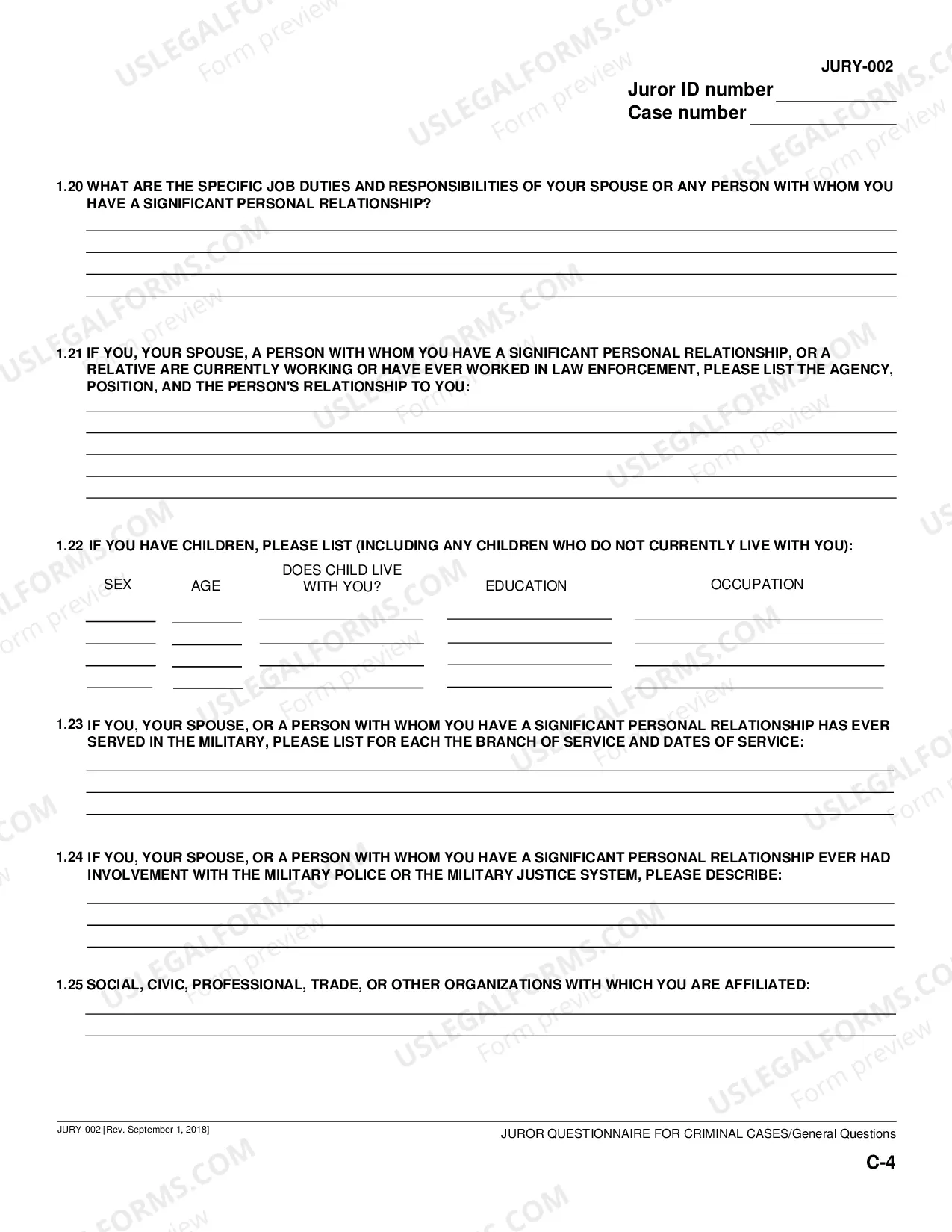 Preview Juror Questionnaire for Criminal Cases
