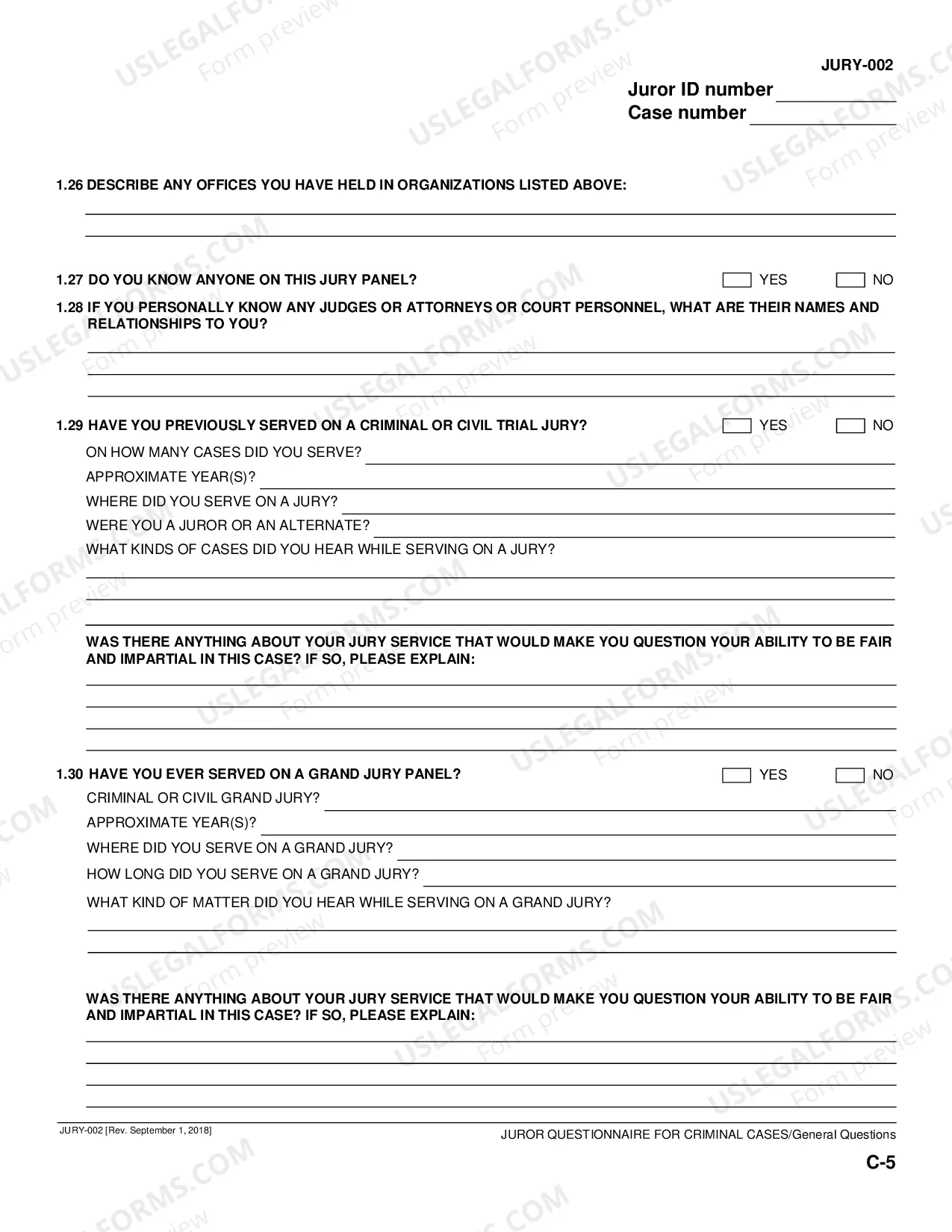 Preview Juror Questionnaire for Criminal Cases