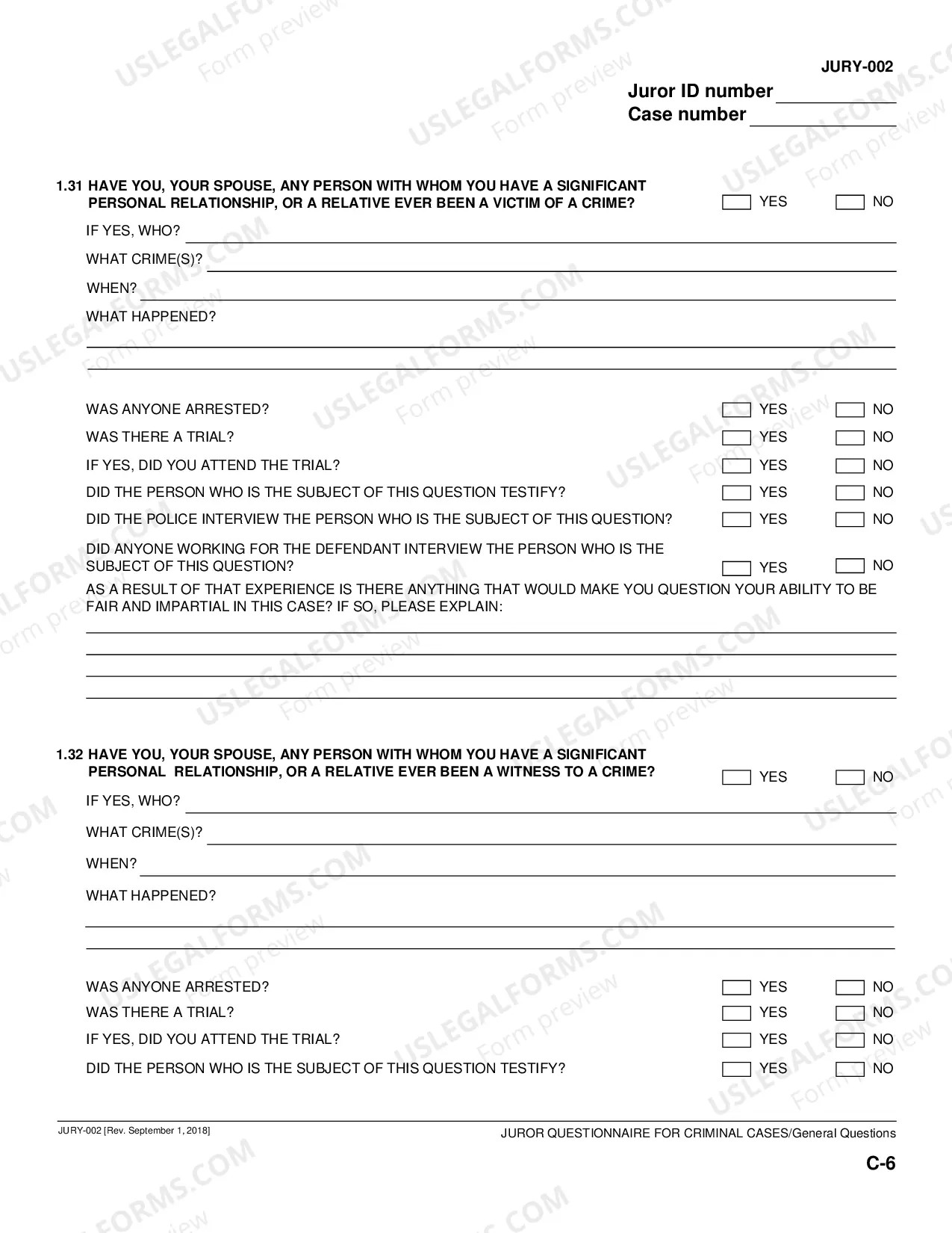 Preview Juror Questionnaire for Criminal Cases