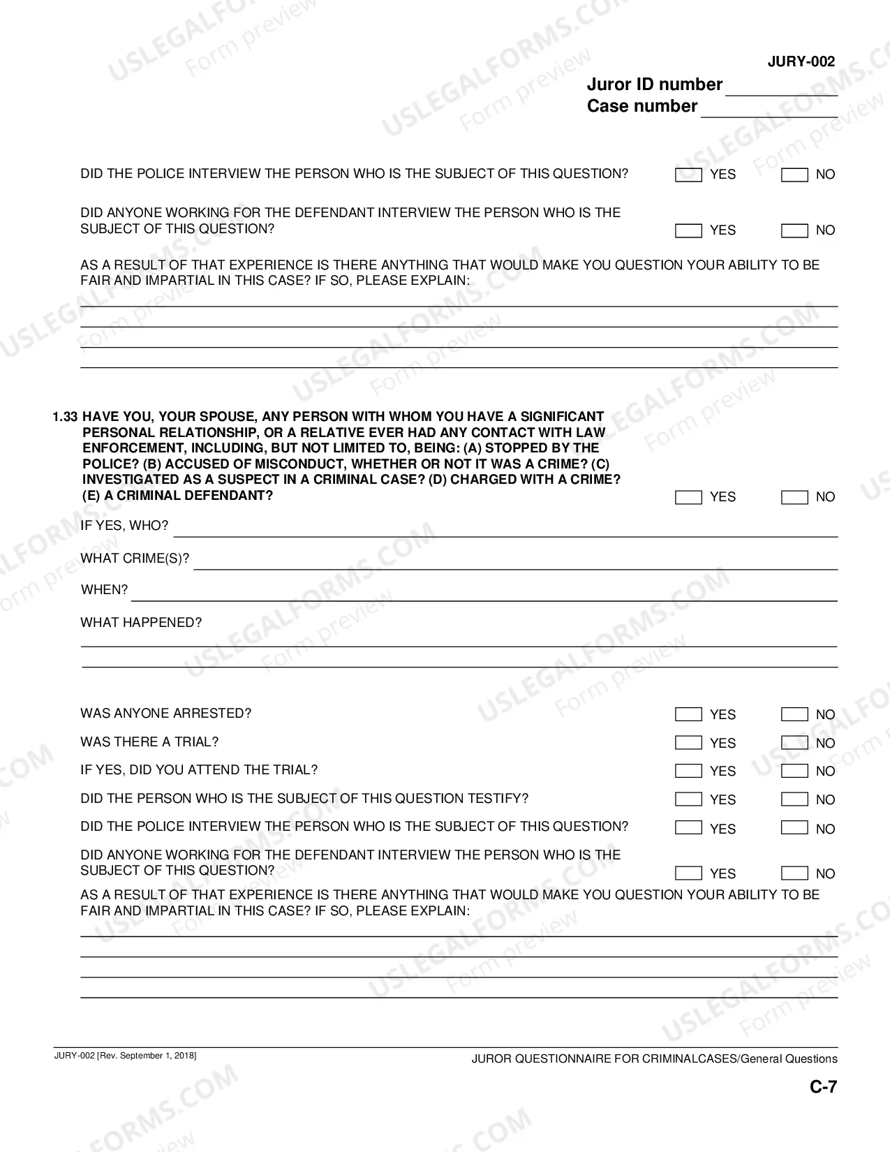 Preview Juror Questionnaire for Criminal Cases