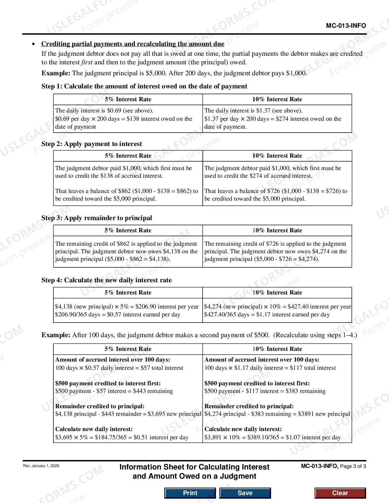 Preview Information Sheet for Calculating Interest and Amount Owed on a Judgment