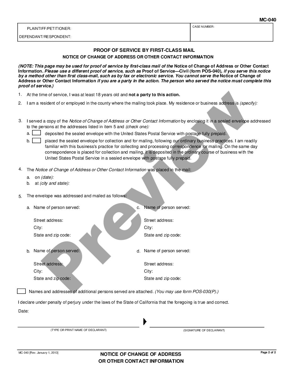 page 1 Notice of Change of Address and Telephone Number preview