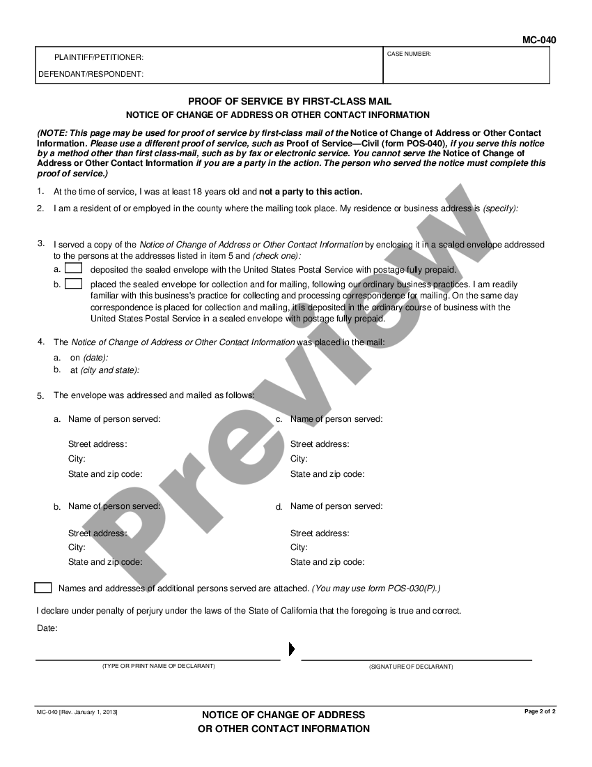 Riverside California Notice of Change of Address and Telephone Number