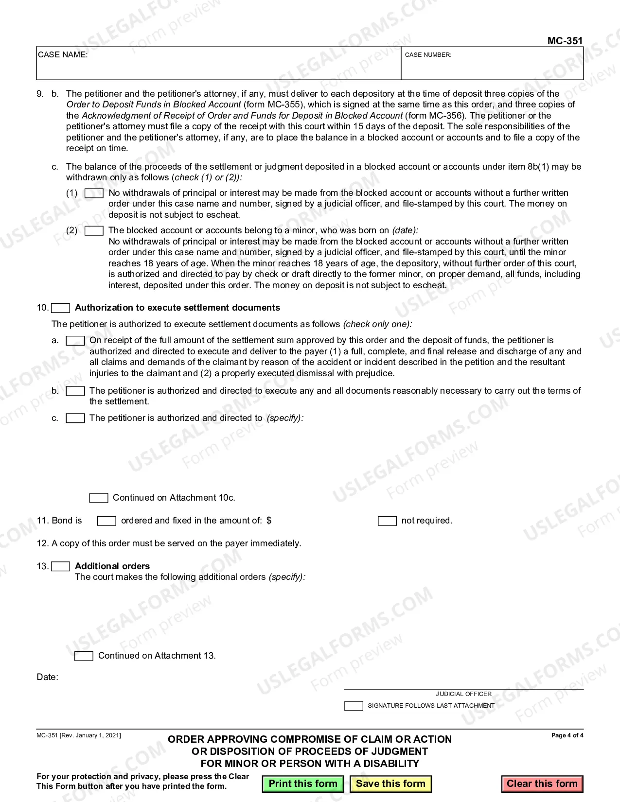 Preview Order Approving Compromise of Claim
