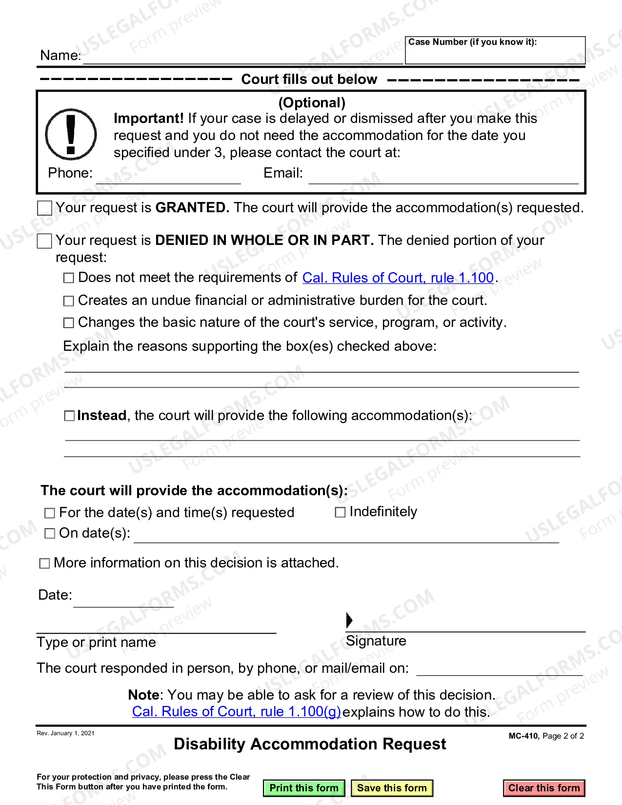 Preview Request for Accommodations by Persons with Disabilities and Order