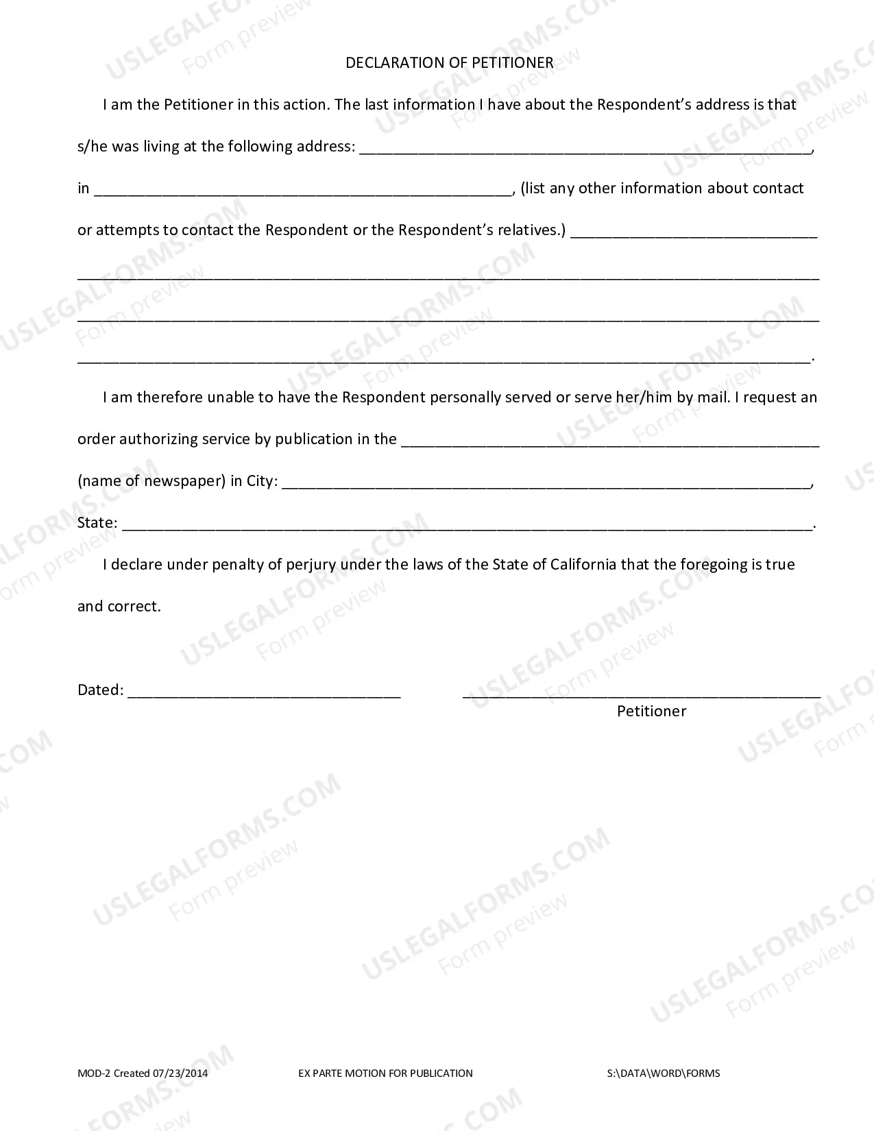 Preview Ex Parte Motion For Publication