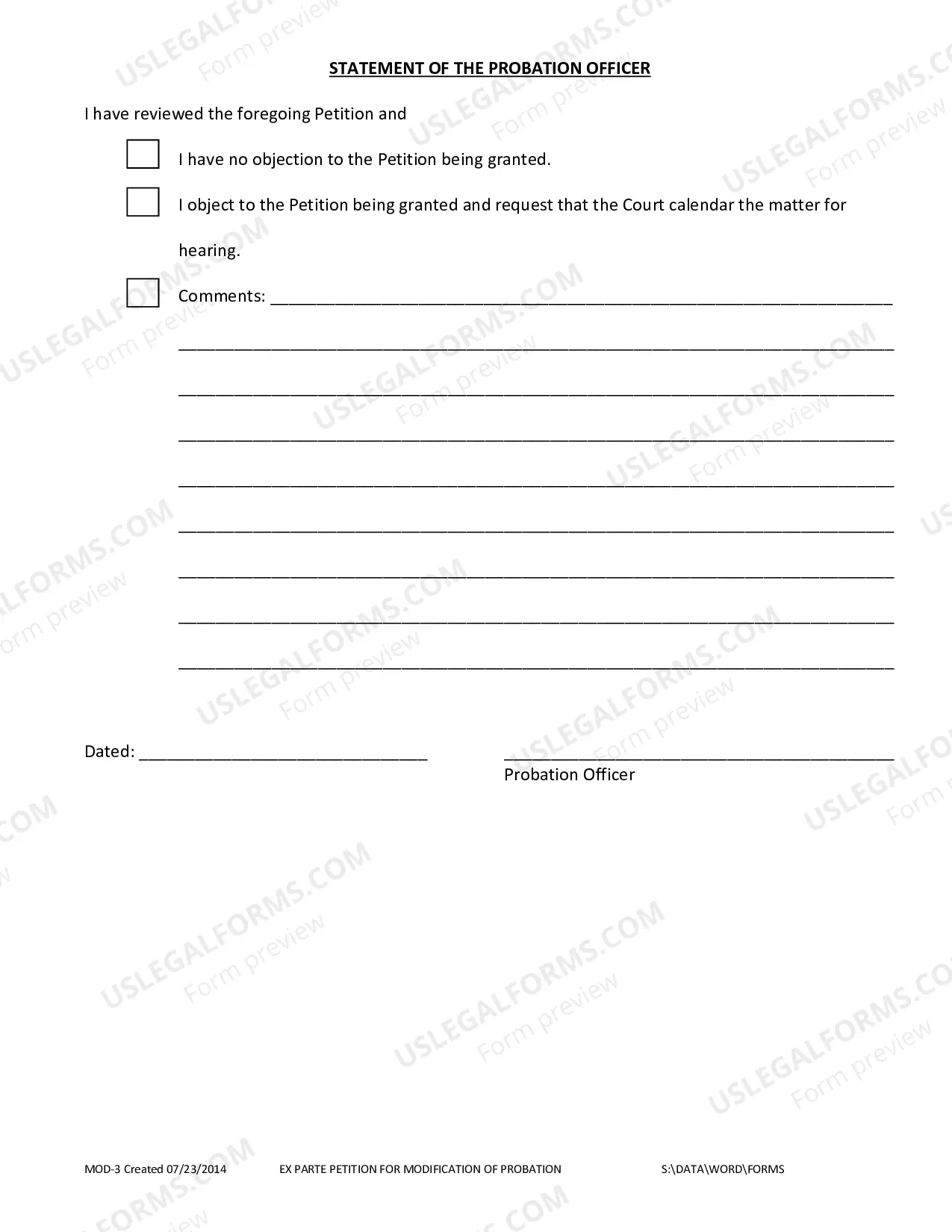 Preview Ex Parte Petition For Modification Or Probation