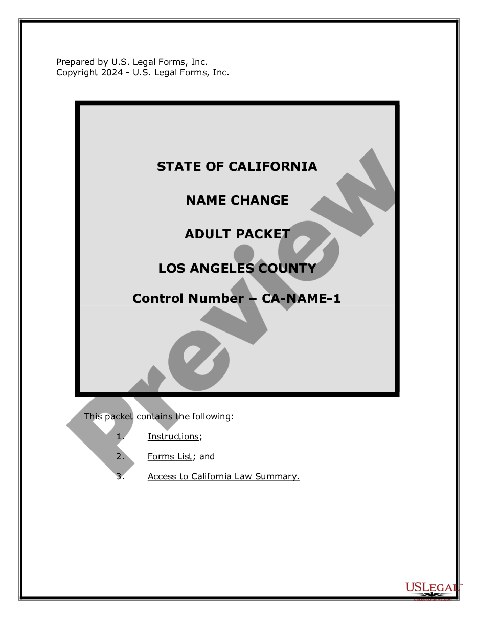 page 0 California Name Change Instructions and Forms Package - Los Angeles County Only - Adult Only preview